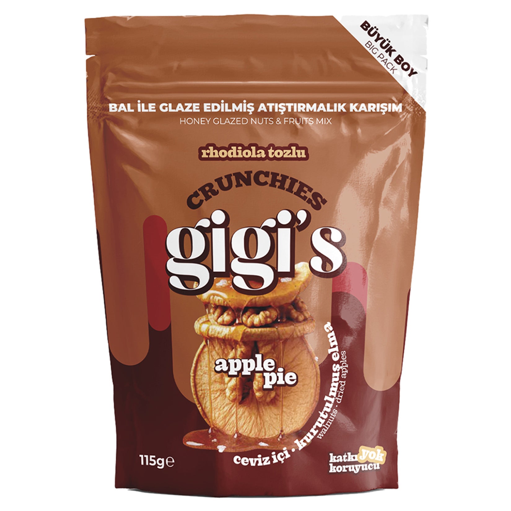 Gigi's Walnut Kernel Dried Apple Mixed Nuts brings together crunchy walnuts, naturally sweet dried apples, golden honey, and a touch of cinnamon for a wholesome and satisfying snack.