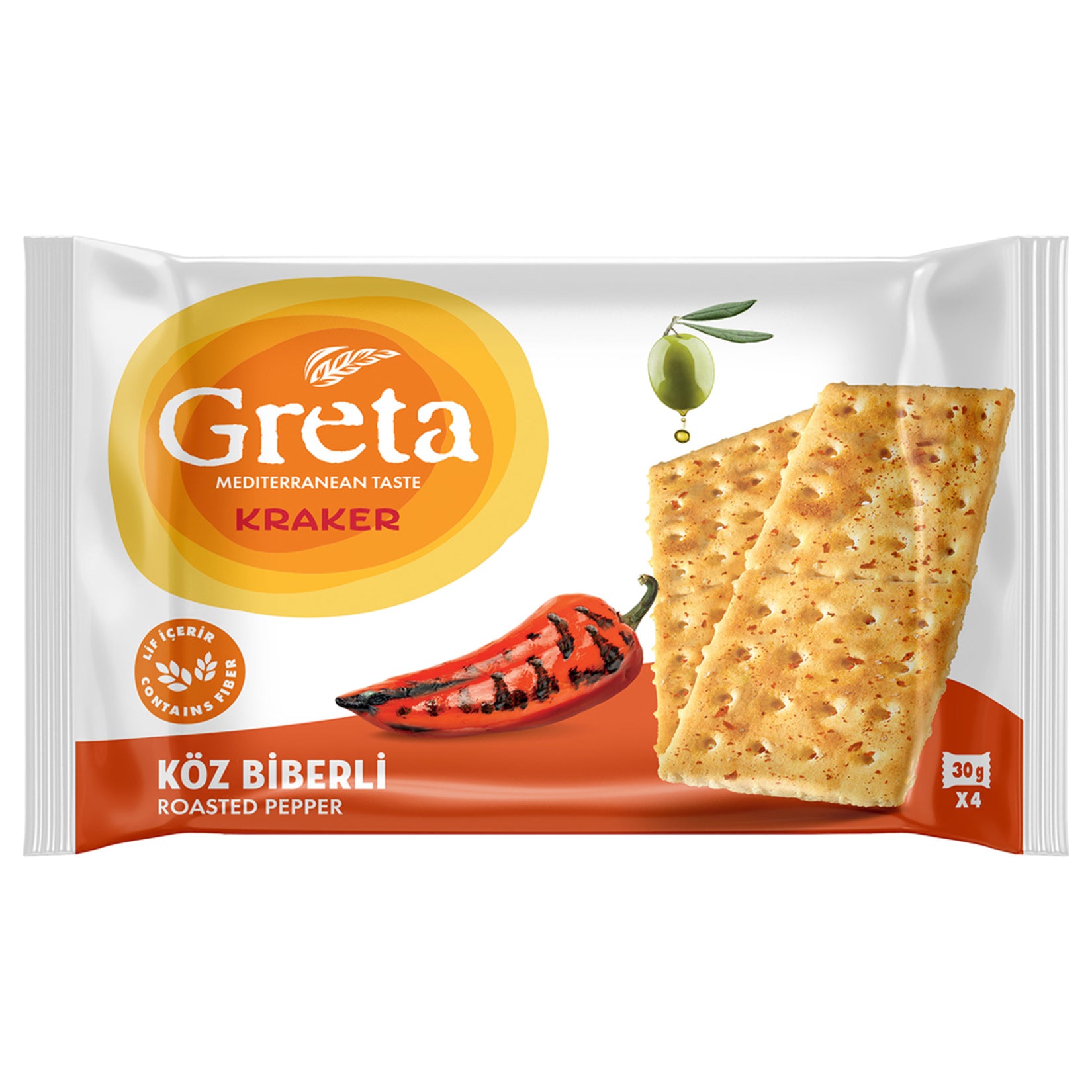 Enjoy the bold, savory flavor of Greta Roasted Red Pepper Crackers, a delicious snack made with real roasted red pepper extract and a blend of aromatic spices.