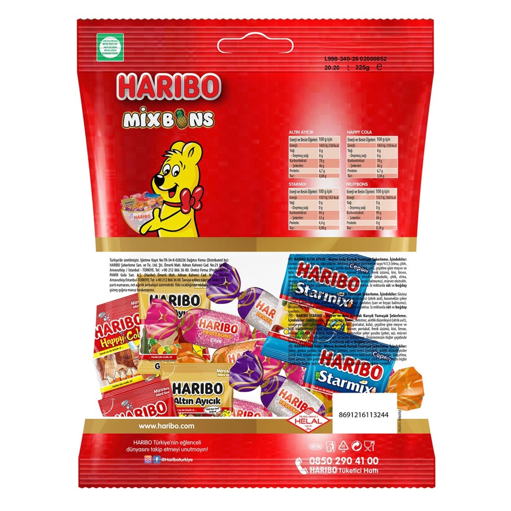 Haribo Bayramlik Fruitbons Mixbons brings together a colorful assortment of Haribo’s most loved chewy candies in one festive bag.
