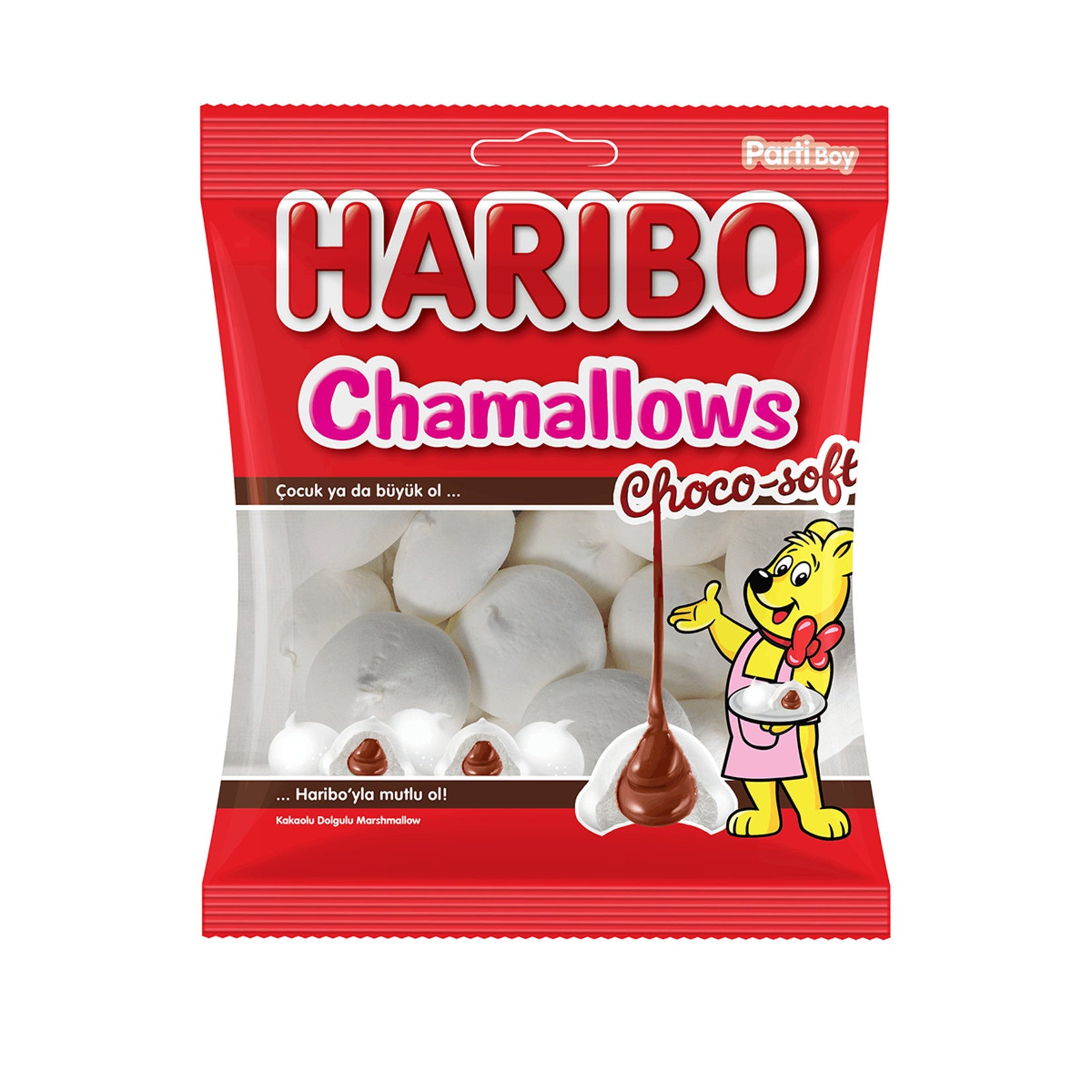 Haribo Choco-Soft Chamallows combine fluffy marshmallow with a smooth cocoa filling for a soft, chocolatey bite that melts in your mouth.