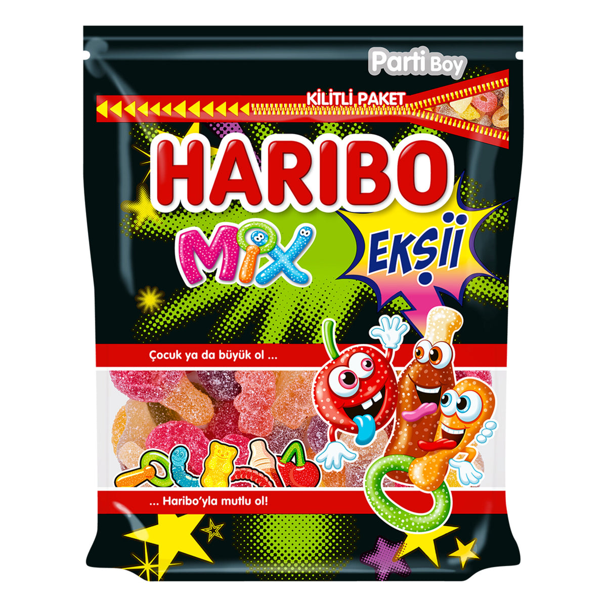 Haribo Eksi Mix Doypack brings you a tangy twist on classic gummy favorites. This 6.1 oz (175 g) res