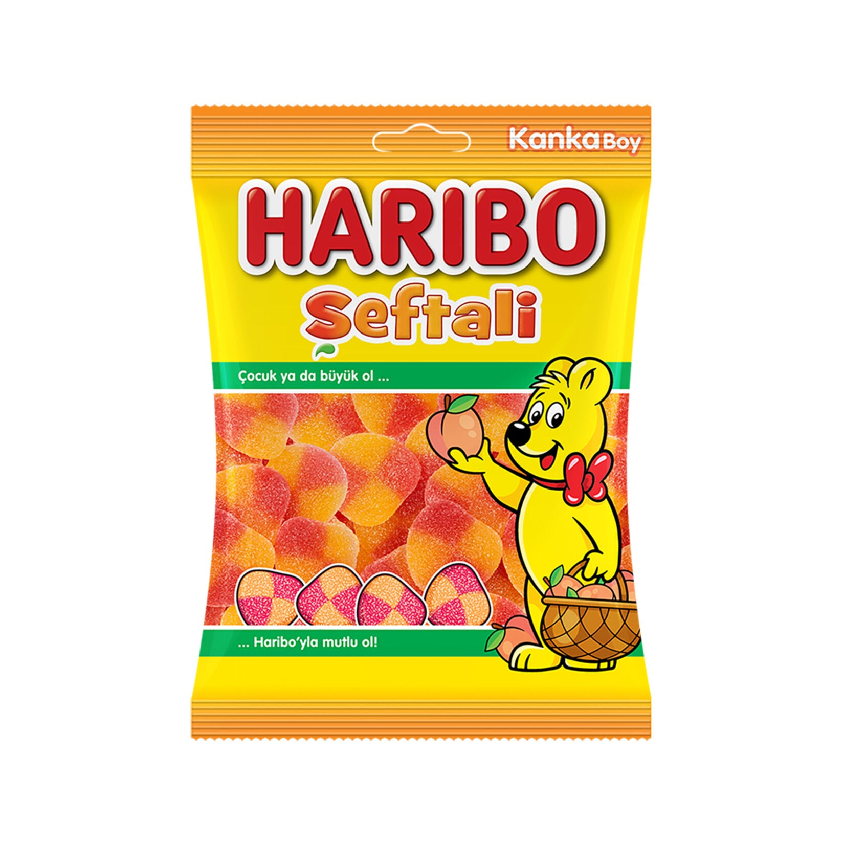 Enjoy the juicy, fruity flavor of Haribo Peach Gummy Candy, a soft and chewy treat made with real peach juice and natural fruit and plant concentrates.