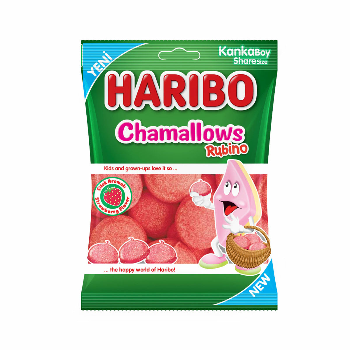 Experience the soft, fruity delight of Haribo Rubino Strawberry Marshmallow, a sweet and fluffy treat straight from Türkiye.