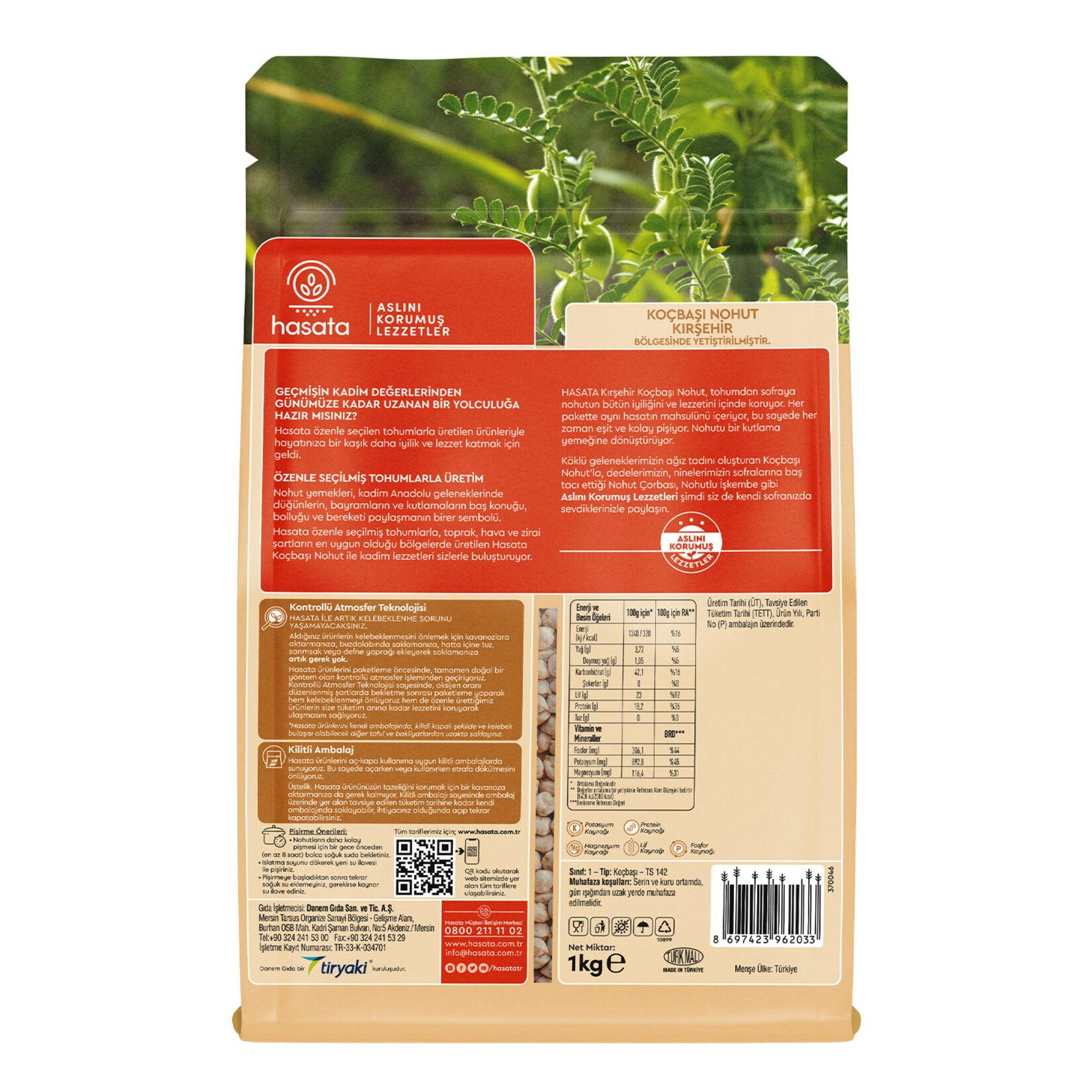 Hasata Kocbasi Chickpeas are grown in the fertile lands of Kırşehir, Türkiye, and carefully selected from the same harvest to ensure uniform cooking time and consistent texture.