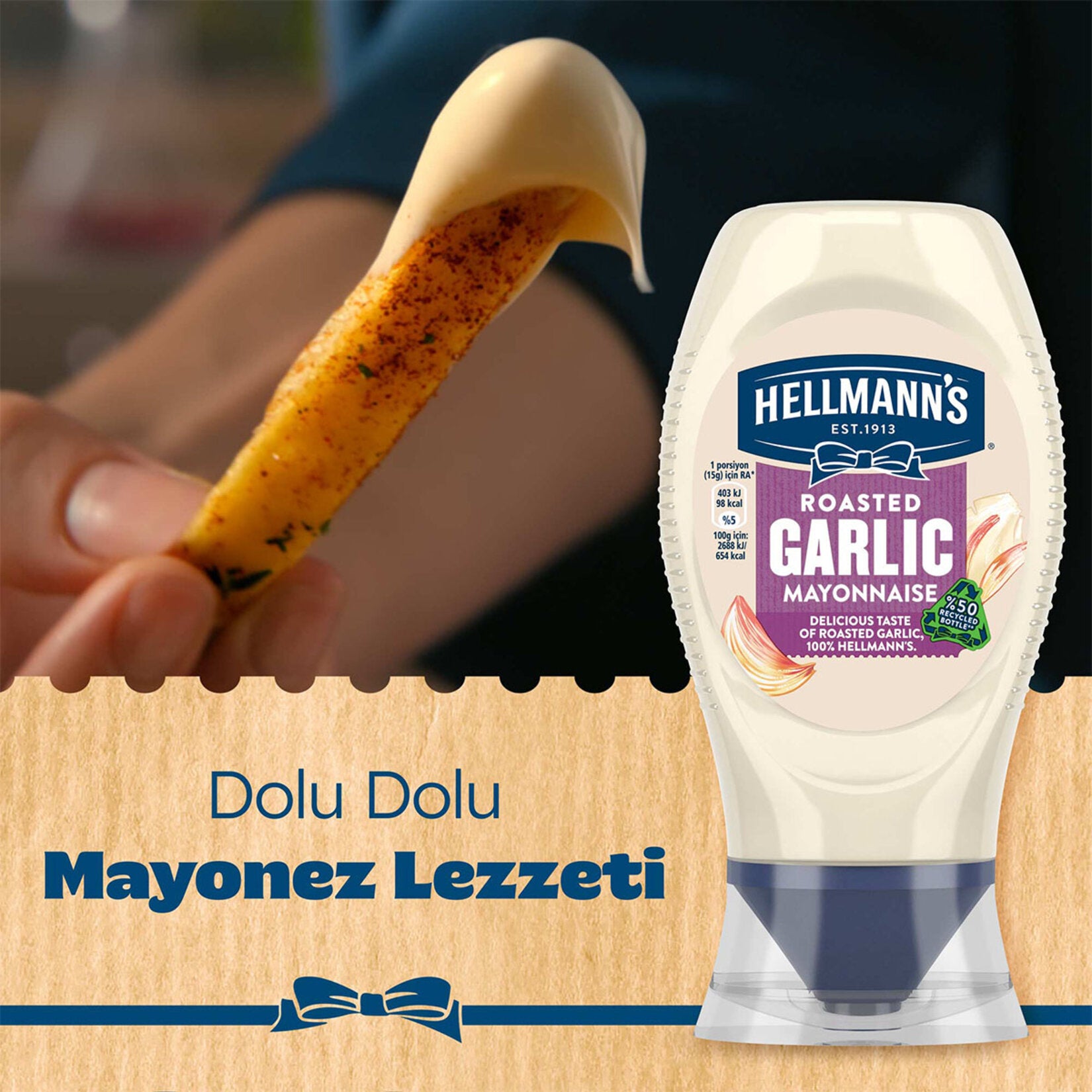Hellmann's Garlic Mayonnaise brings together the creamy richness of classic mayo with the bold flavor of real garlic.