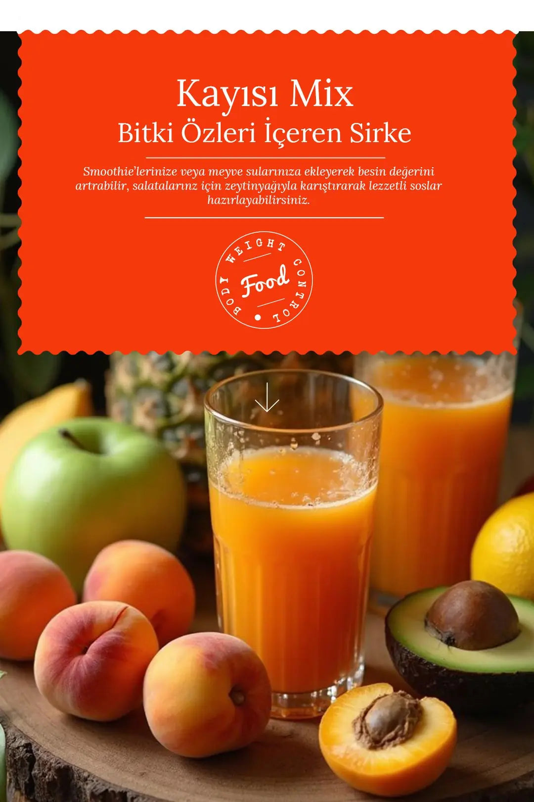 Herbamina Apricot Mix Vinegar combines the natural sharpness of green apple vinegar with a refreshing fruit blend for a balanced, drinkable formula.