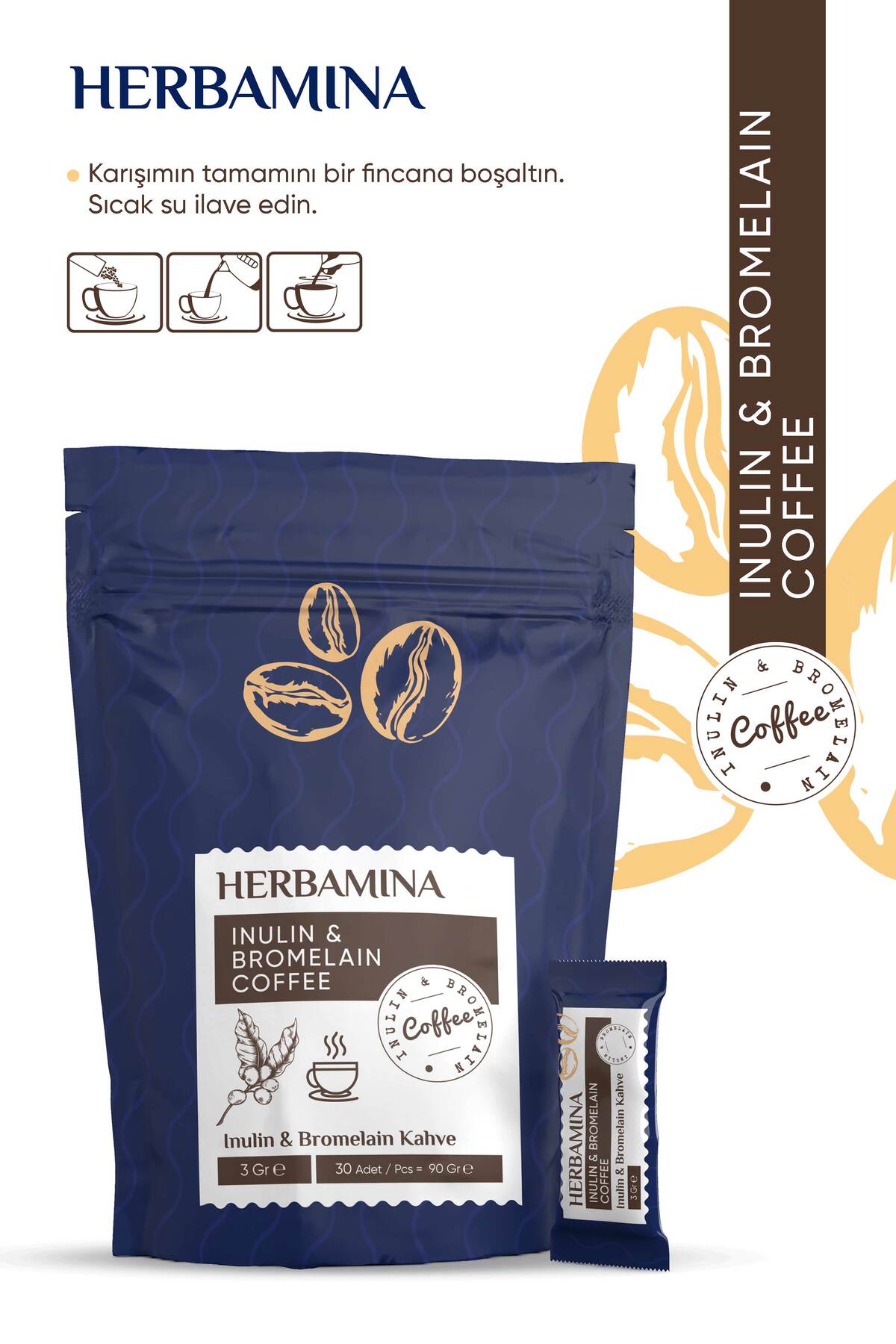 Herbamina Inulin and Bromelain Coffee is a functional instant coffee blend designed to support your daily routine.