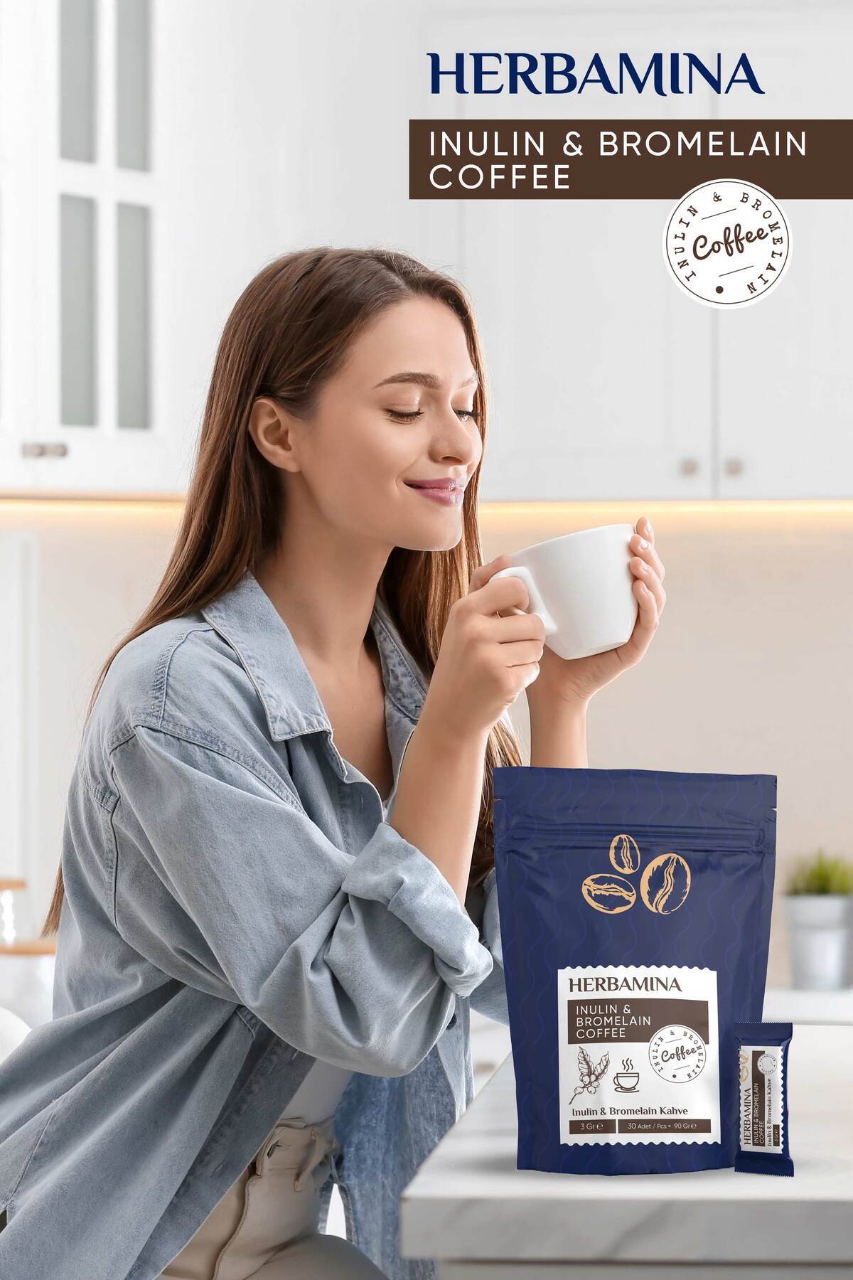 Herbamina Inulin and Bromelain Coffee is a functional instant coffee blend designed to support your daily routine.