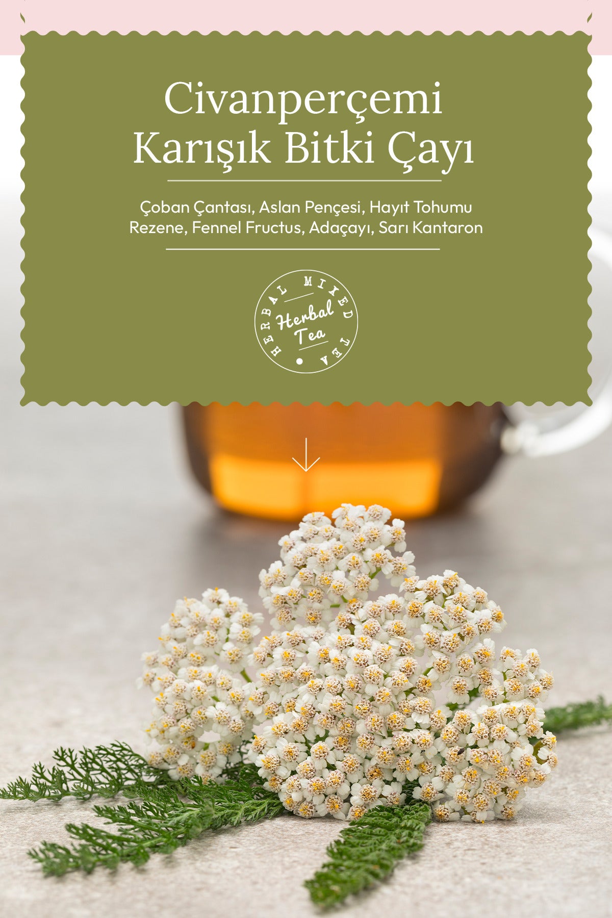 Herbamina Yarrow Herbal Tea Blend – Mixed Botanical Infusion, brings together time-honored Anatolian herbs traditionally valued for their soothing and balancing properties.