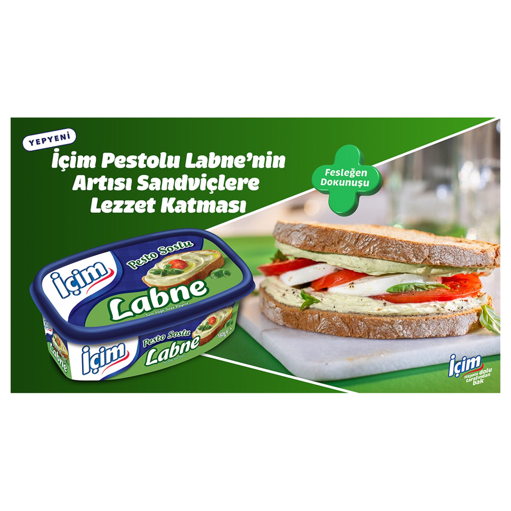 Icim Pesto Sauce Labneh Cream Cheese brings together the smooth texture of traditional Turkish labneh with the fresh taste of basil pesto.