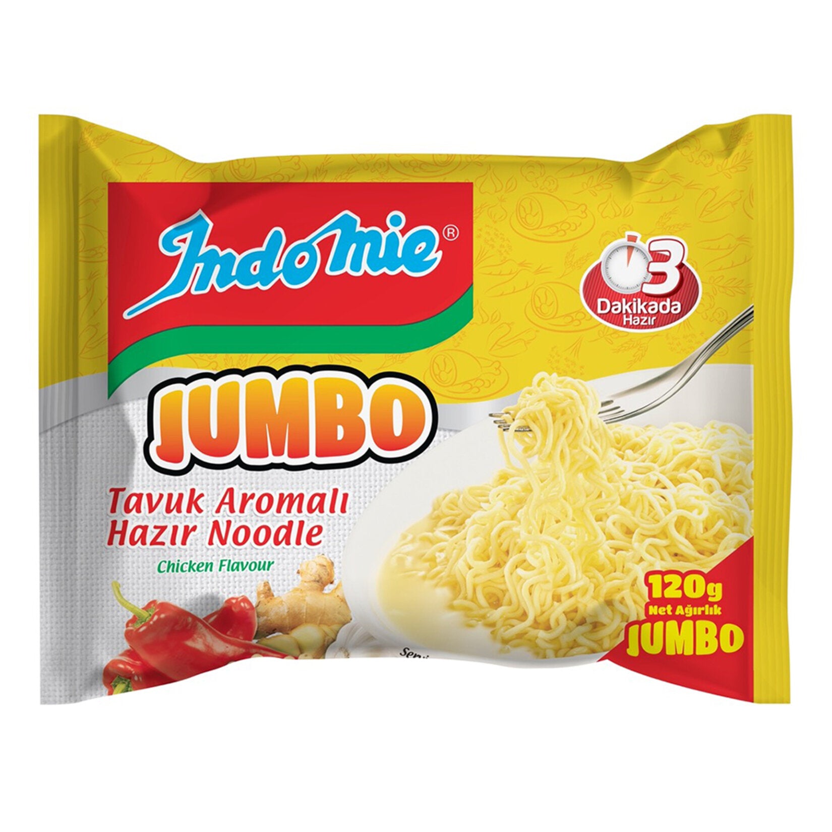 Indomie Chicken Flavor Jumbo Noodle brings the rich and savory taste of classic chicken broth to your table in minutes.