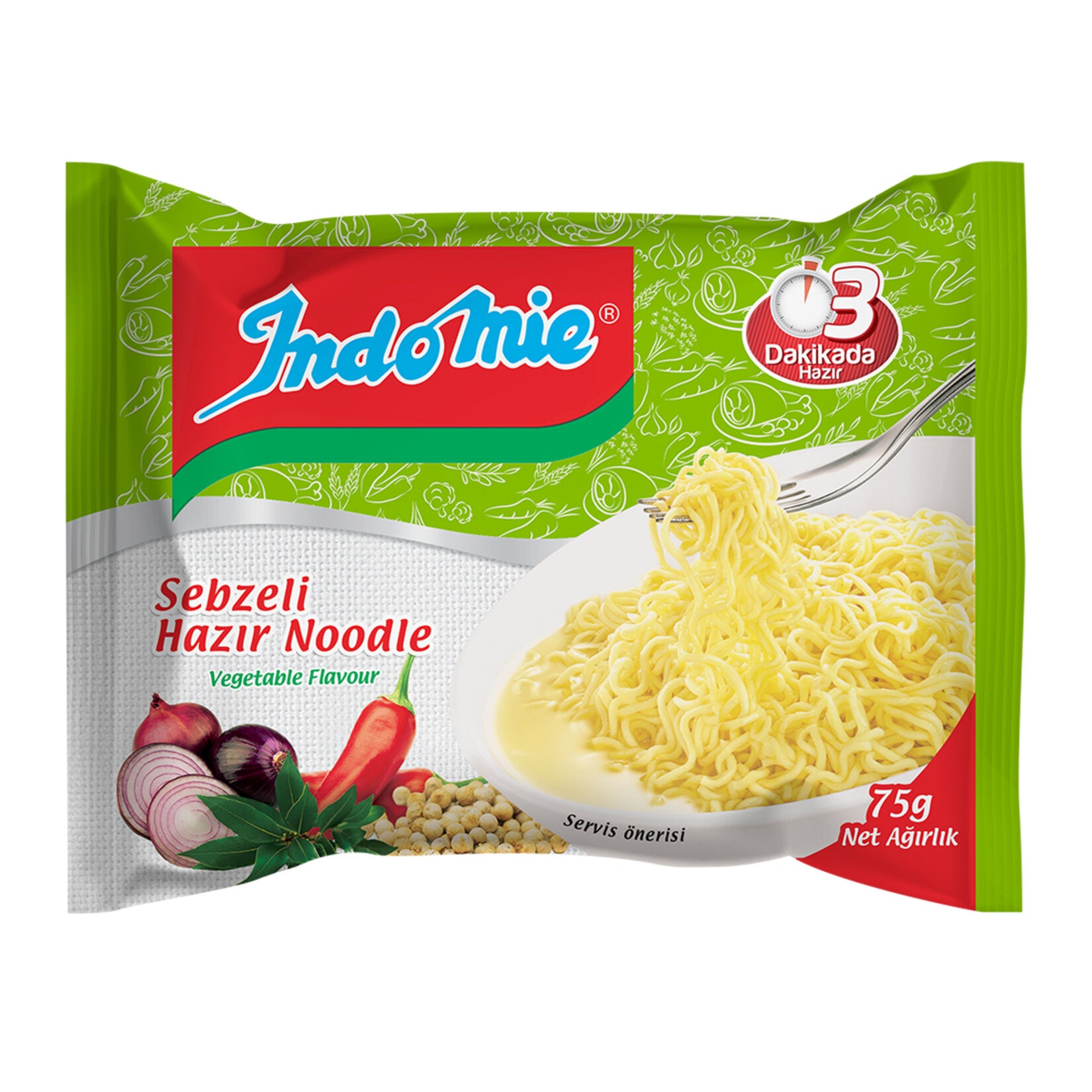 Indomie Vegetable Noodle 2.6 oz (75 g) brings the rich and savory taste of Southeast Asian-inspired instant noodles to your pantry.