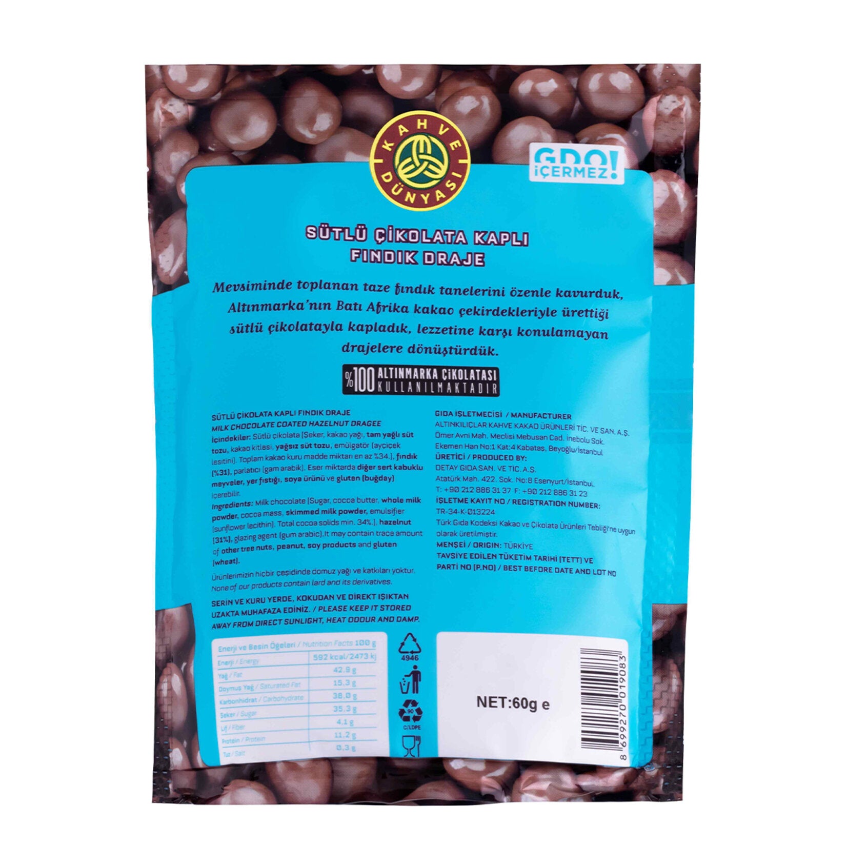Kahve Dünyası Sütlü Çikolatalı Fındık Draje combines crunchy whole hazelnuts with smooth milk chocolate for a perfectly balanced sweet snack.