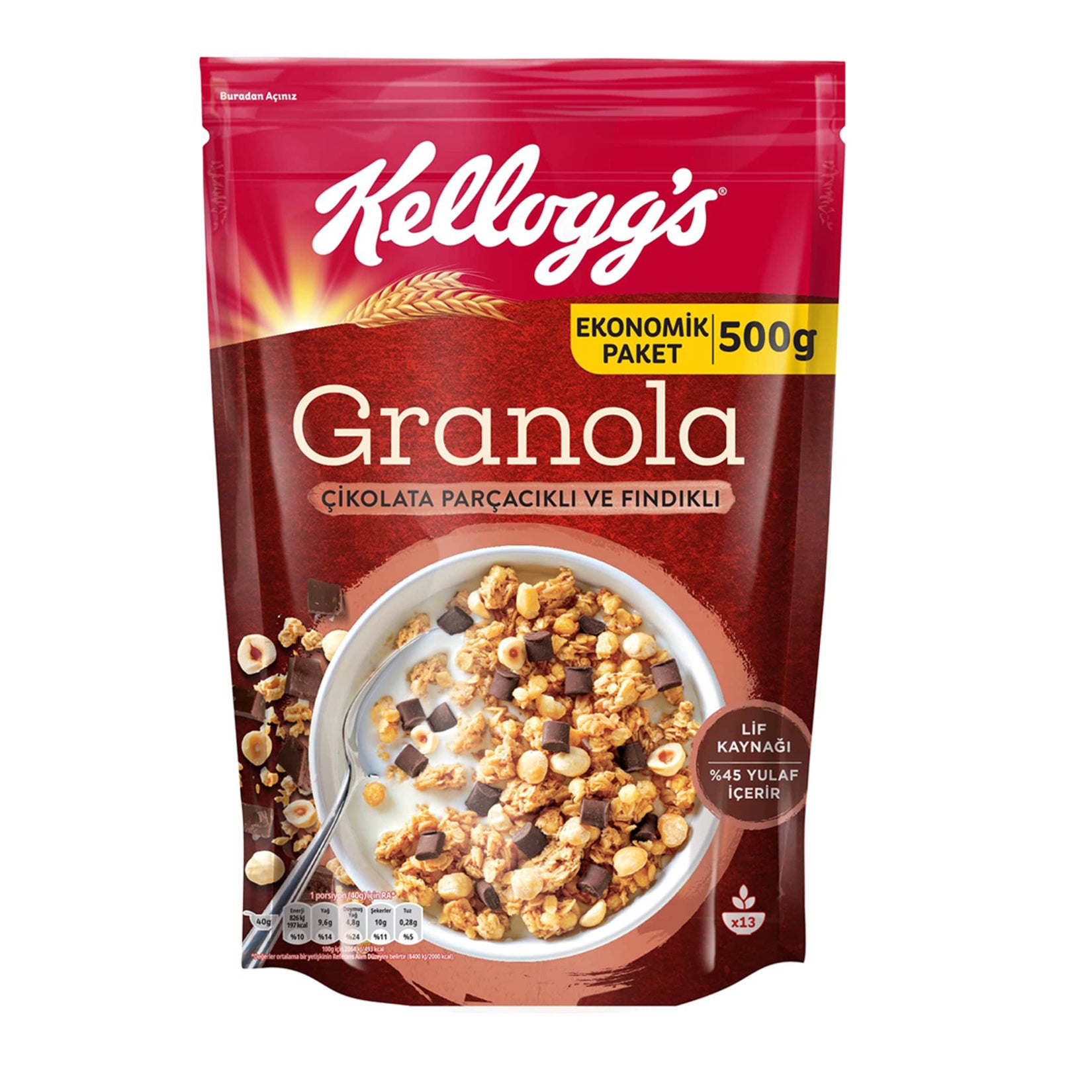 Start your morning with the crunchy goodness of Kellogg's Granola Chocolate & Hazelnut.