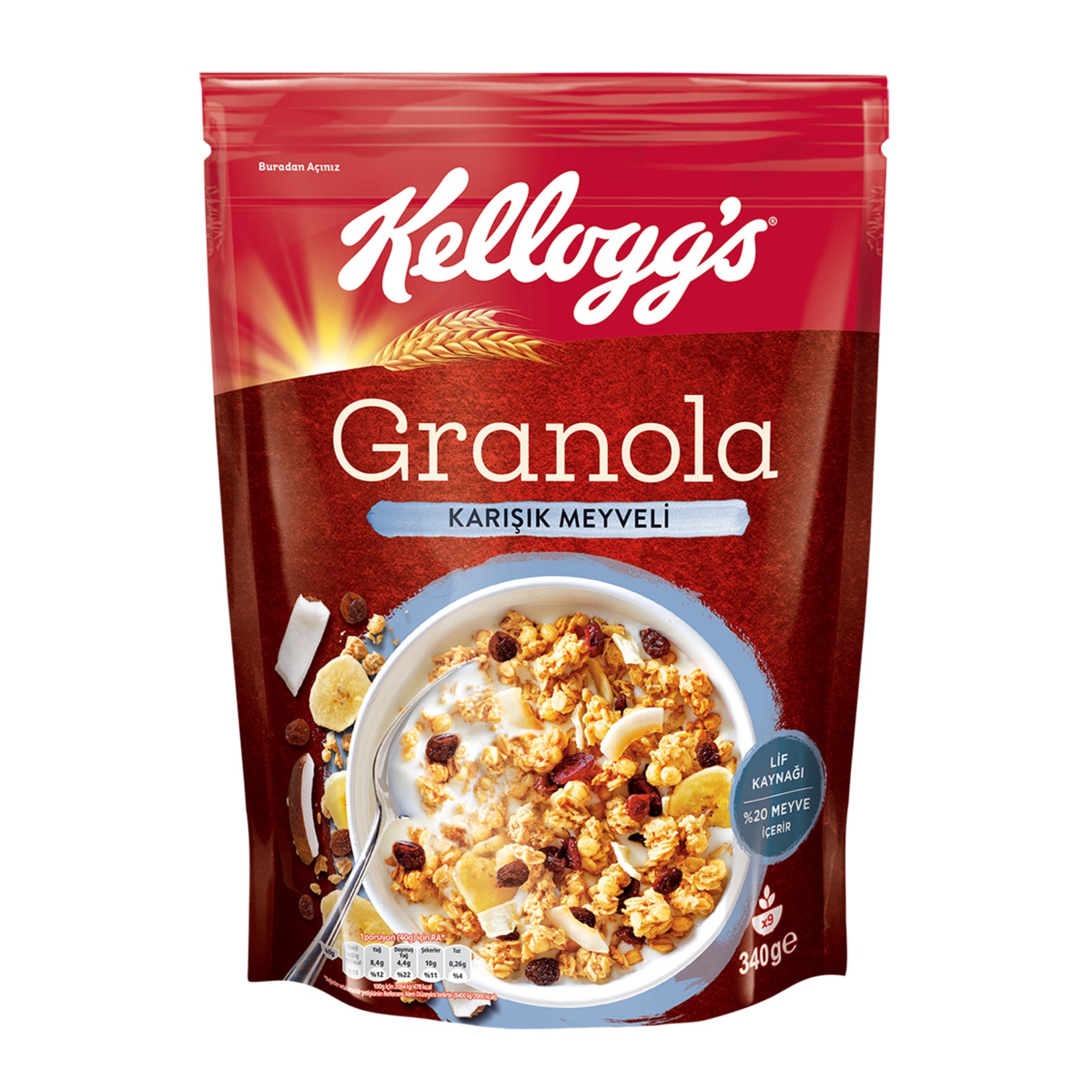 Start your day with the delicious crunch of Kellogg's Granola Mixed Fruit.
