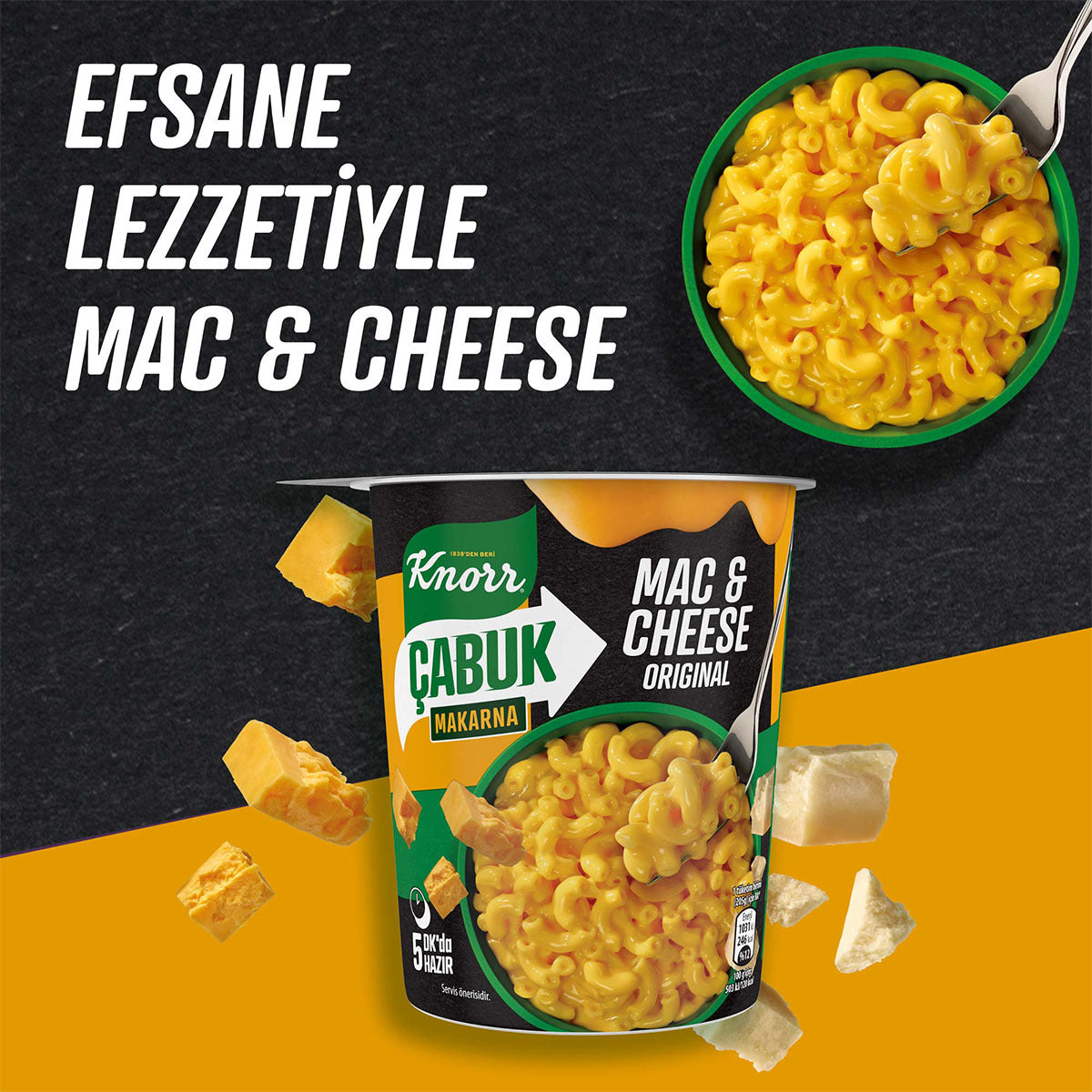 Knorr Cabuk Mac and Cheese Cup Pasta brings the iconic American comfort food to your table in just 5 minutes.