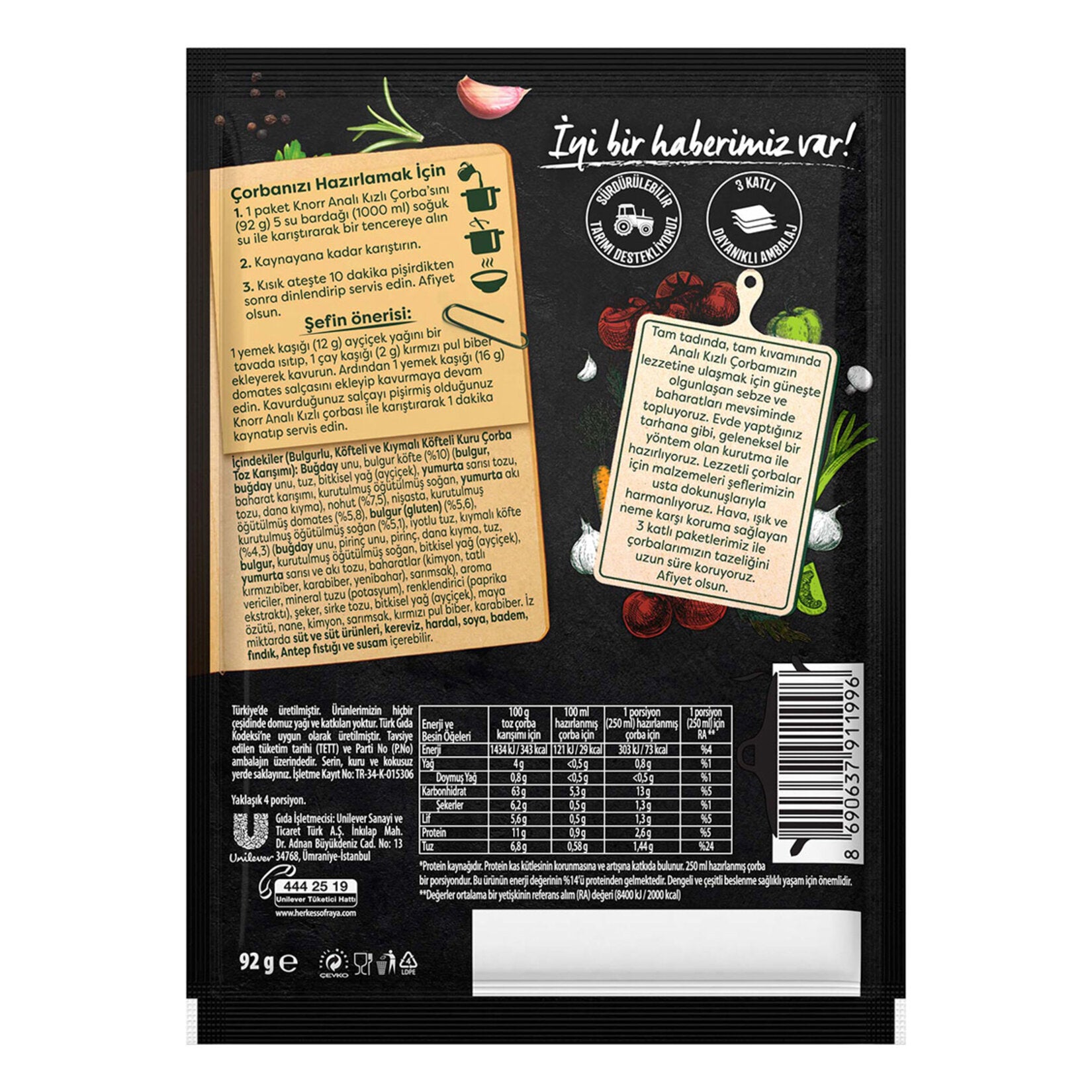 Bring the rich flavors of Turkish home-style cuisine to your table with Knorr Gourmet Anali Kizli Soup.