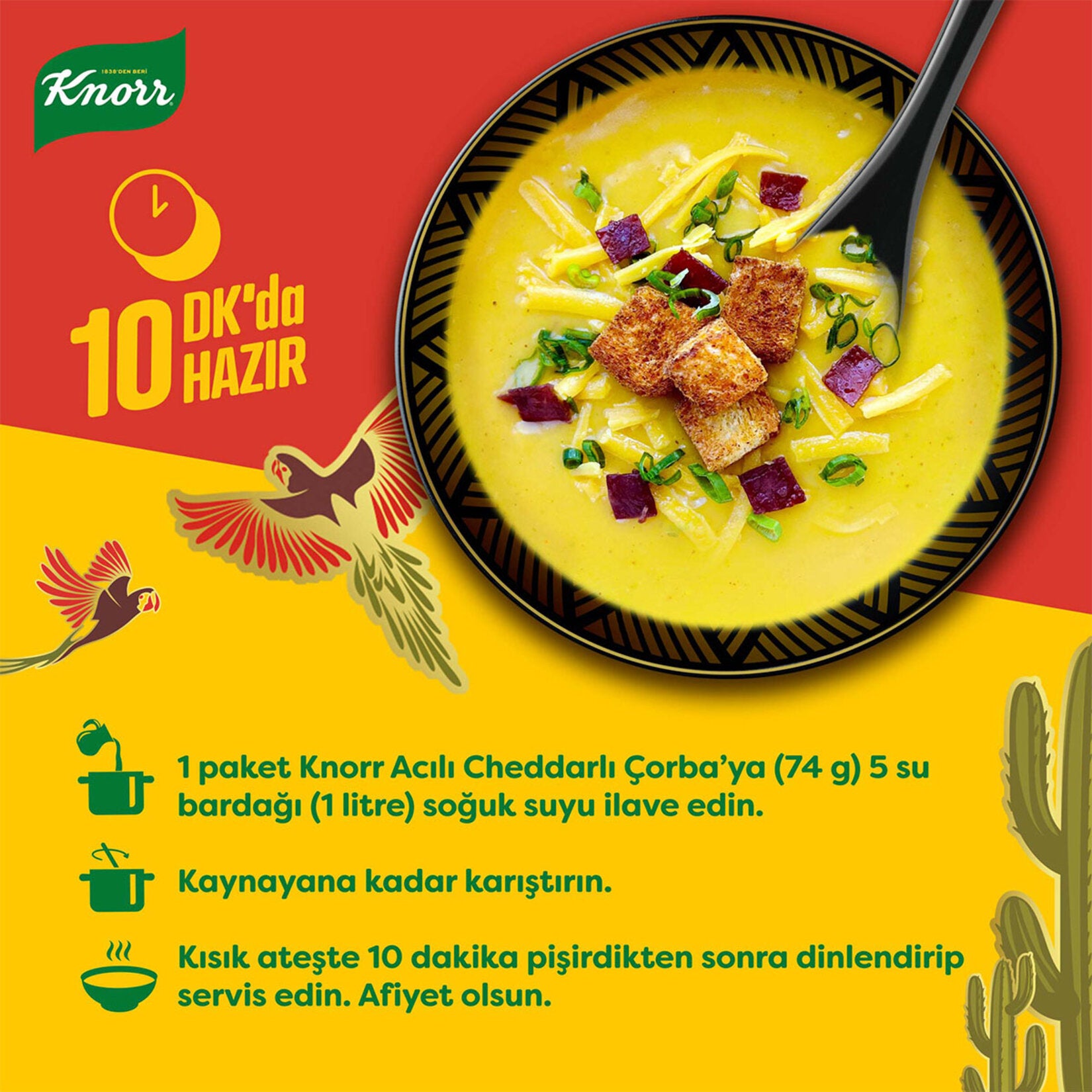 Knorr Acili Cheddarli Soup brings together creamy cheddar-style cheeses and a bold spicy kick in a practical powdered mix.