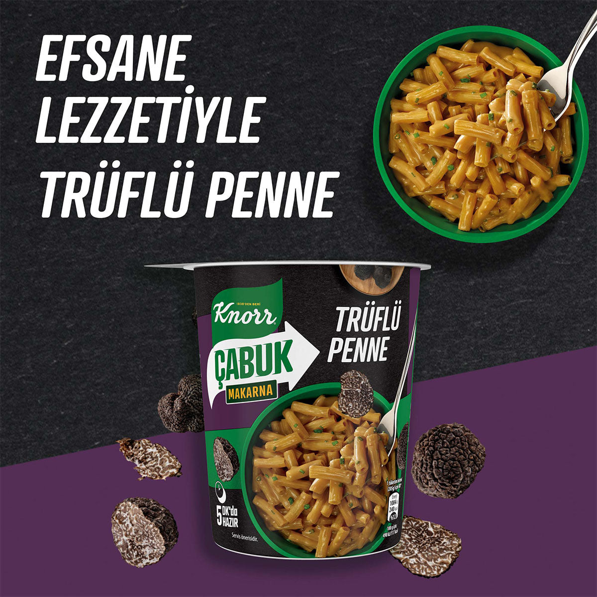 Experience the rich and earthy flavor of truffle in a quick and easy meal with Knorr Truffle Penne Instant Pasta Cup.