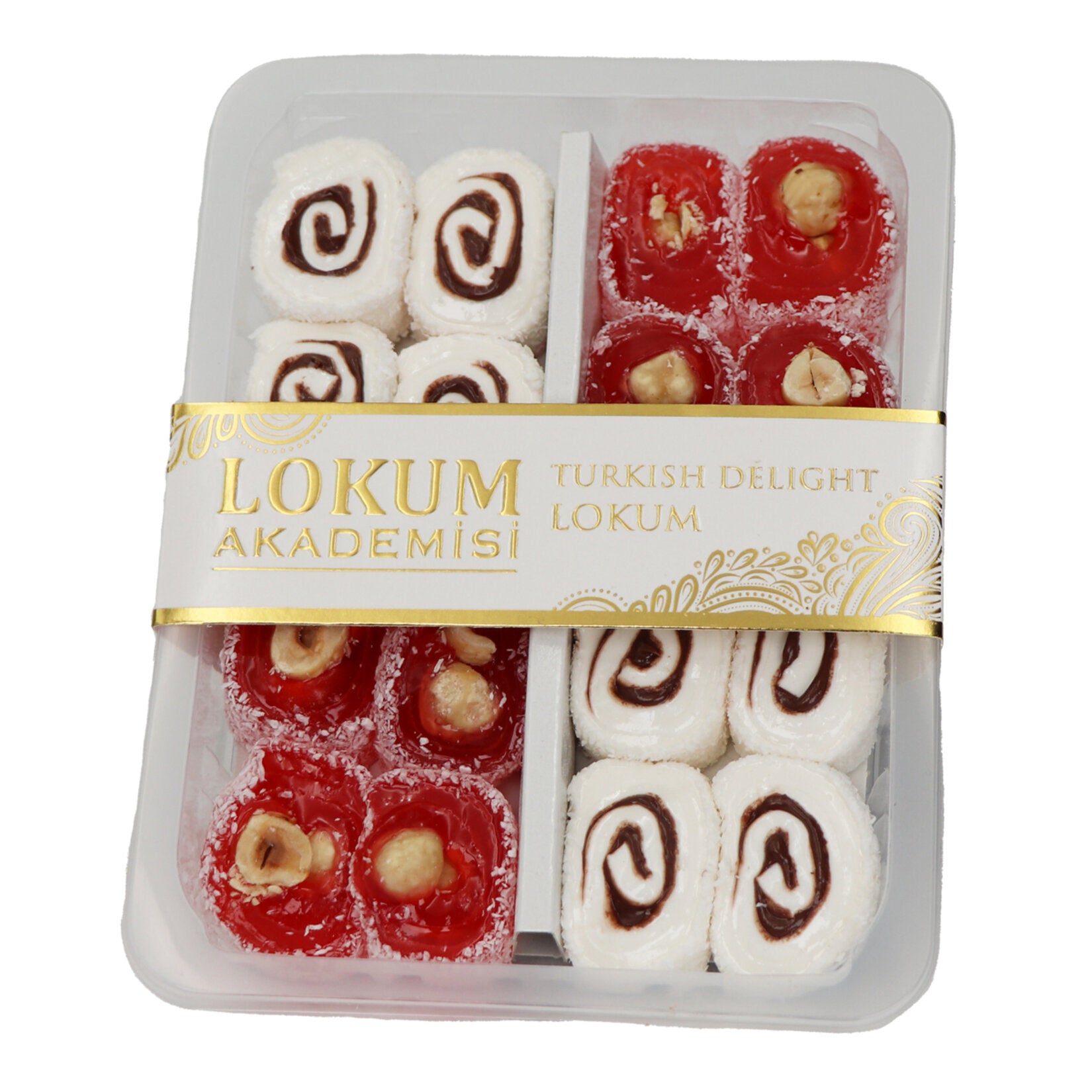 Experience a luxurious twist on a classic treat with Lokum Akademisi Pomegranate Flavored Cacao Filled Sultan Turkish Delight.