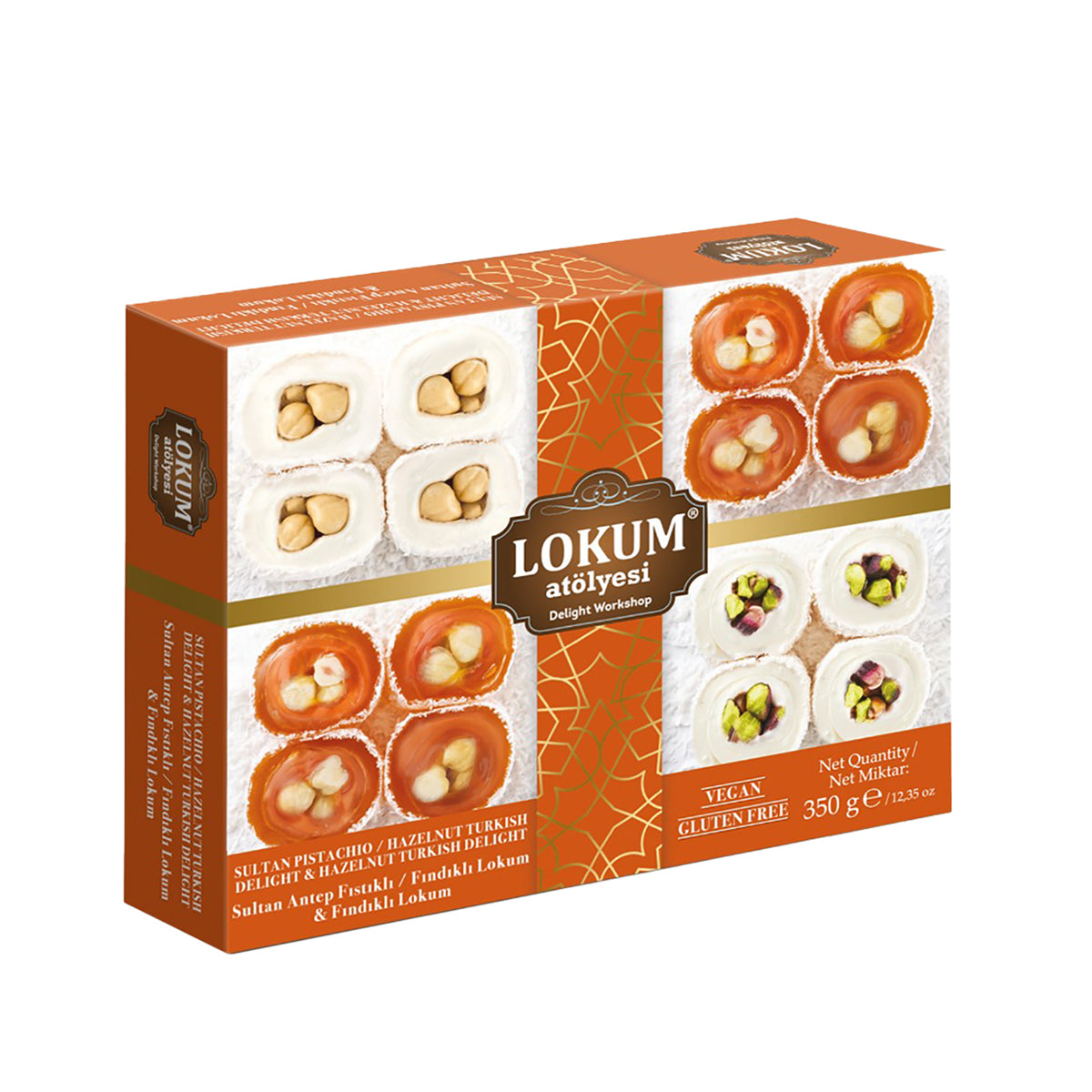 Experience the rich tradition of Turkish confectionery with Lokum Atolyesi Sultan Pistachio & Hazelnut Turkish Delight.