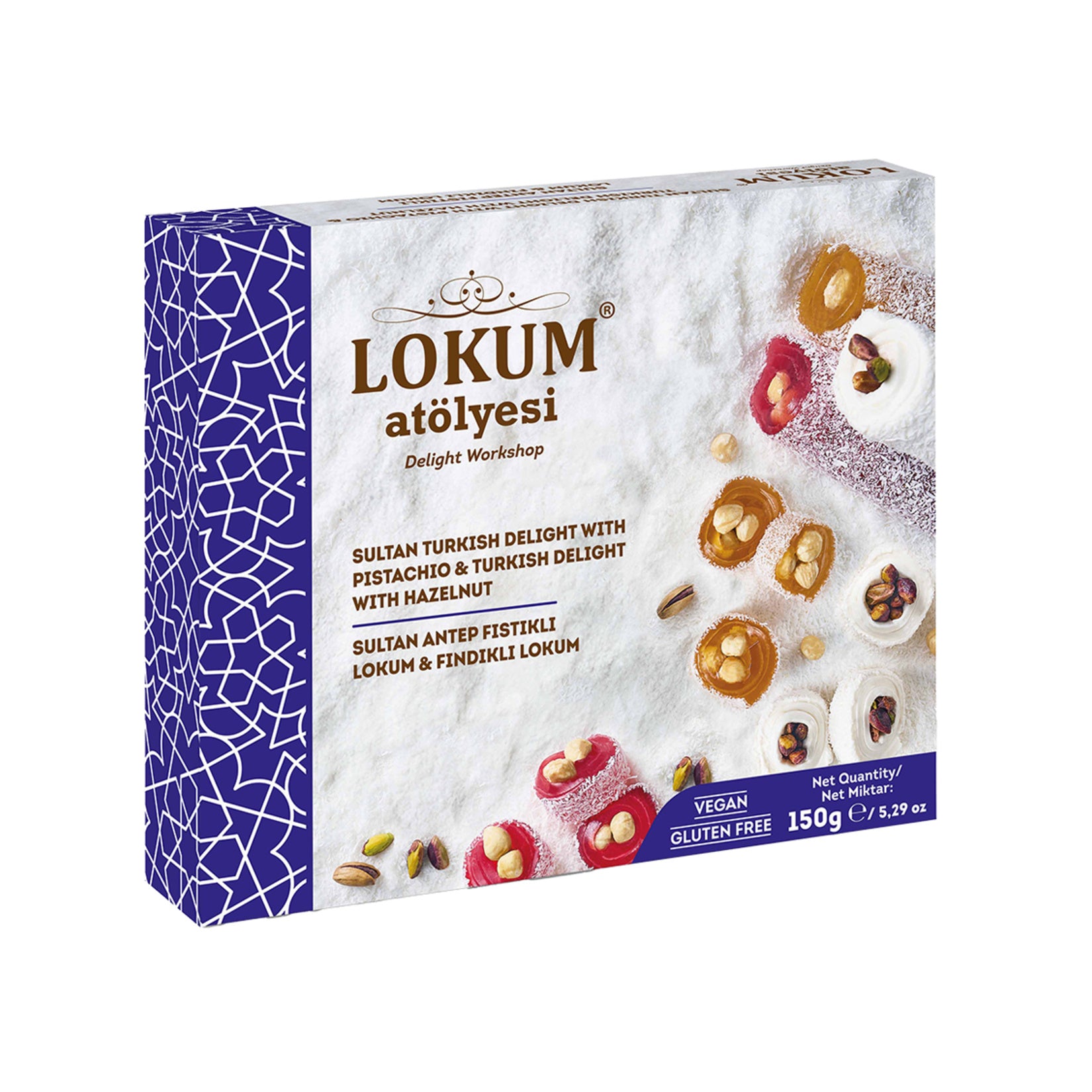 Experience the rich flavors of Lokum Atolyesi Sultan Pistachio Hazelnut Turkish Delight, a premium confection handcrafted in Türkiye.