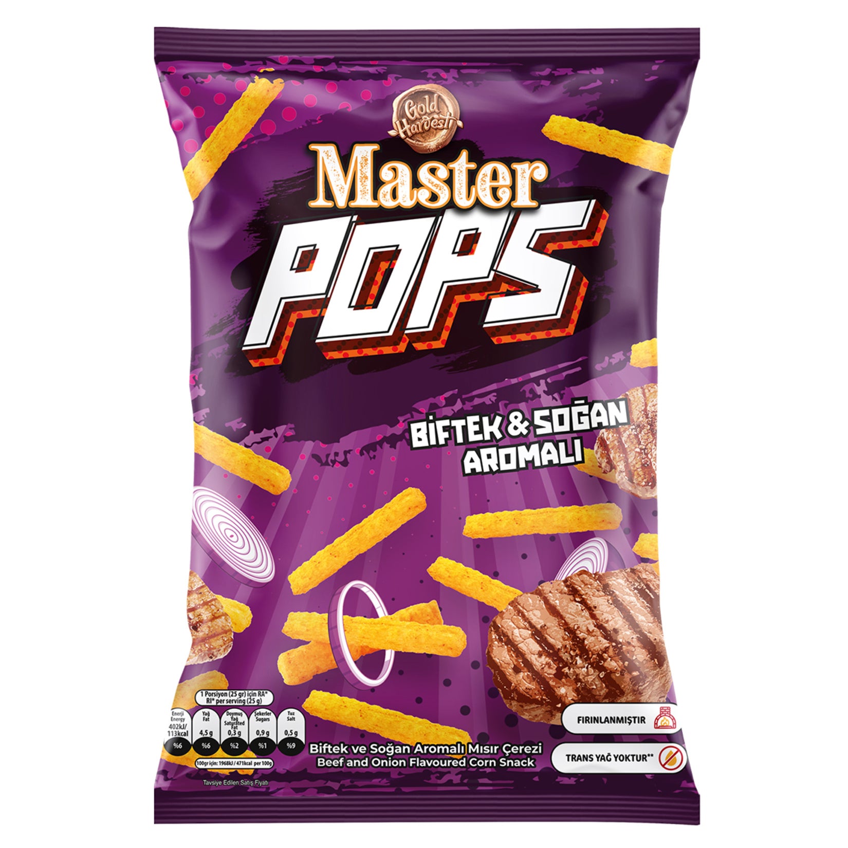 Master Nut Master Pops Steak & Onion Flavored Corn Snack delivers a bold, savory crunch inspired by classic steakhouse flavors.