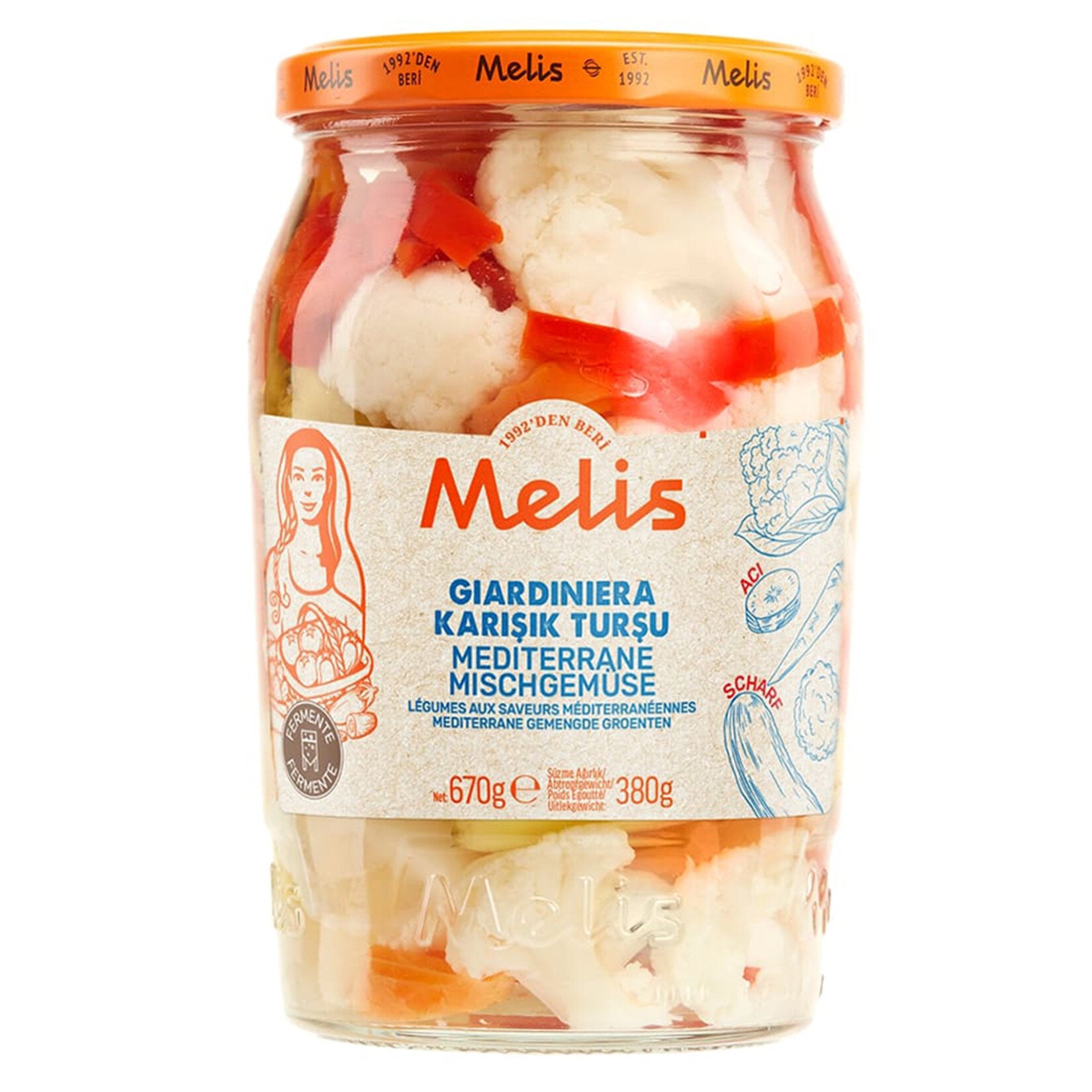 Bring the bold, tangy flavors of Türkiye to your table with Melis Giardiniera Mixed Pickles.