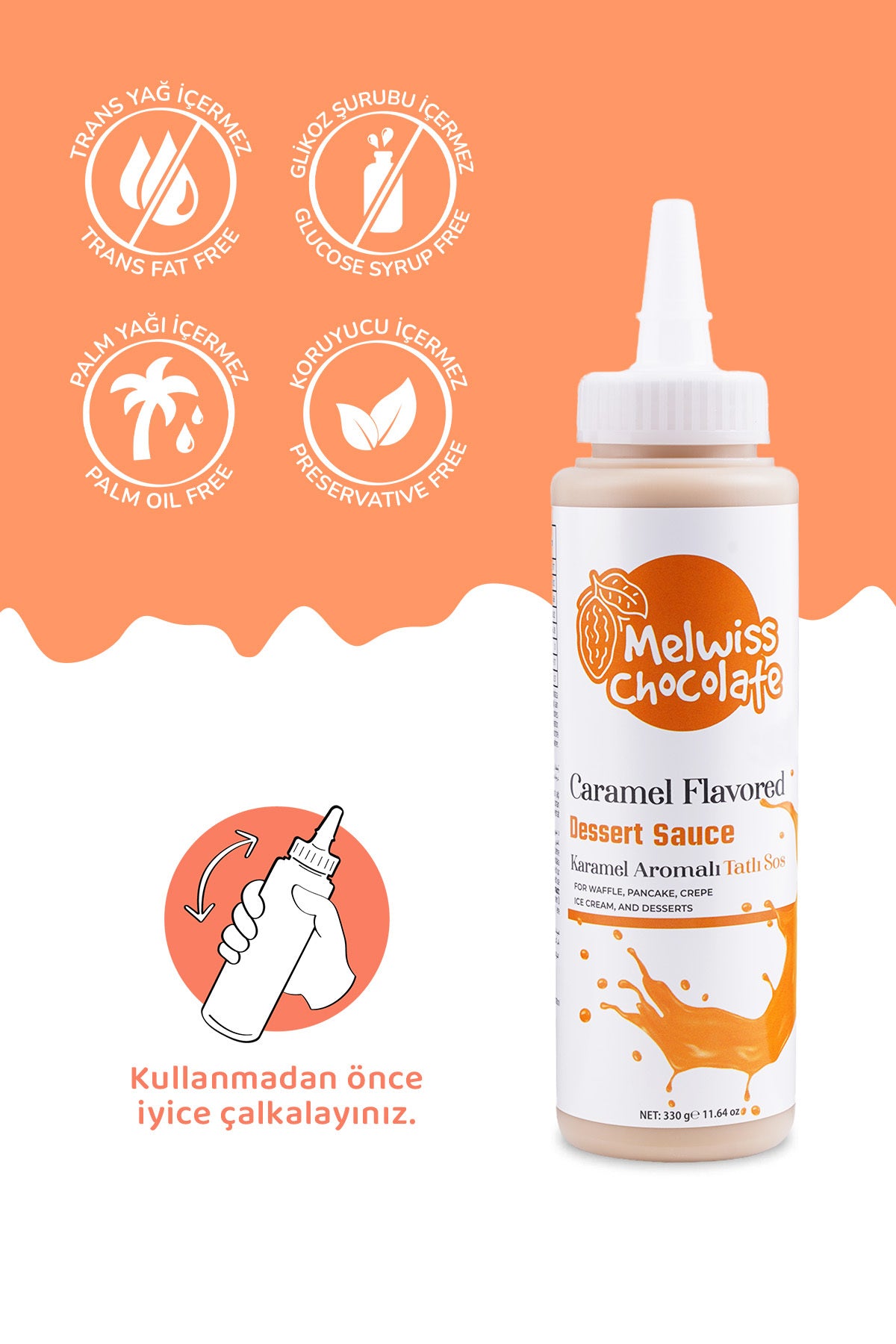 Meet your new favorite topping: Melwiss Chocolate Caramel Flavored Dessert Sauce.