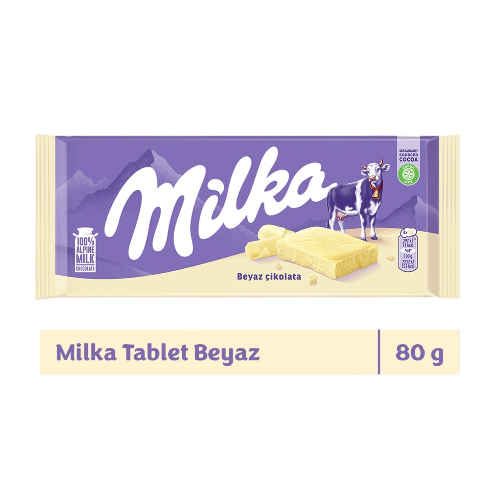 Enjoy the smooth and creamy taste of Milka White Chocolate Bar, made with Alpine milk and crafted for a rich, melt-in-your-mouth experience.