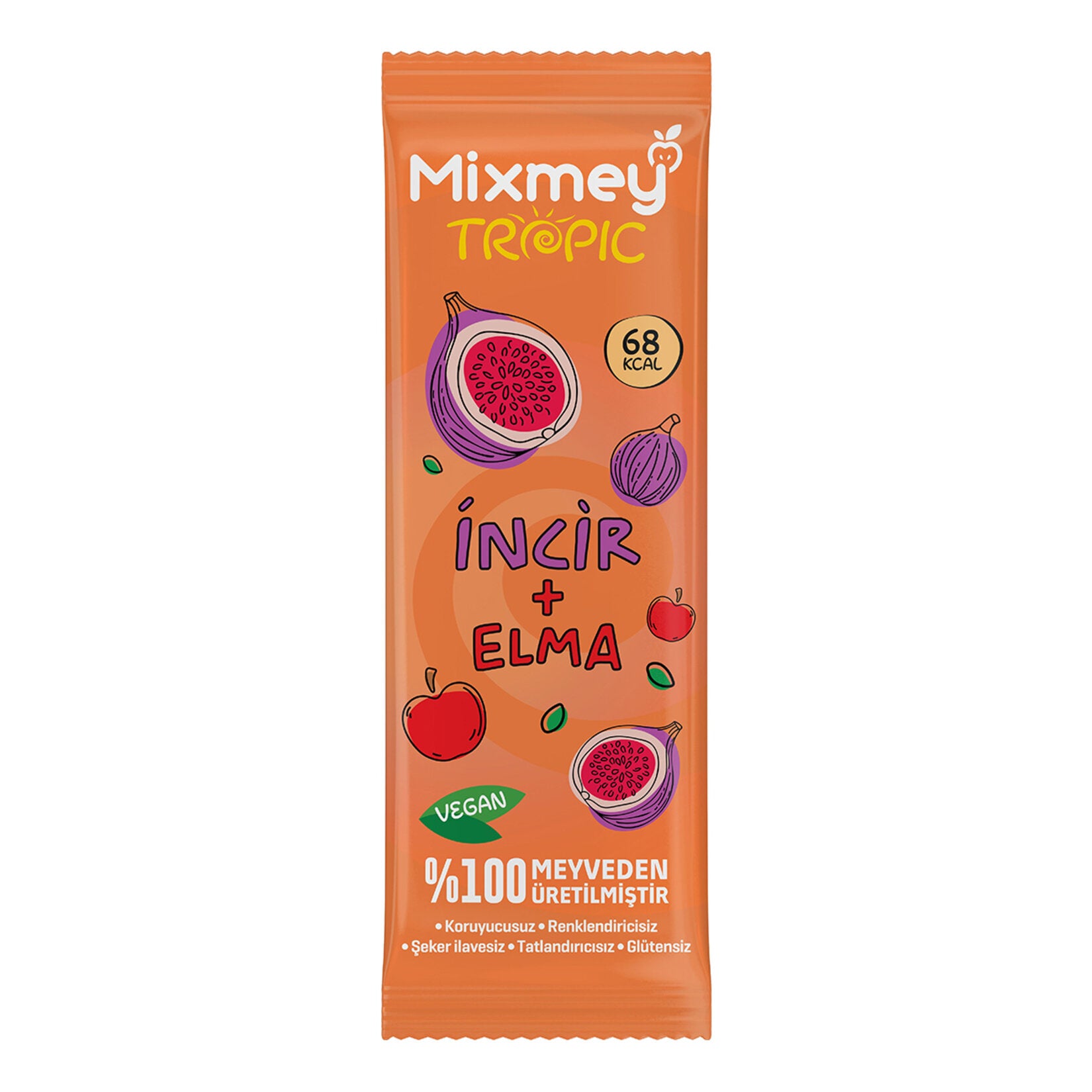 Discover the naturally sweet and satisfying Mixmey Apple and Fig Tropic Fruit Bar, a delicious on-the-go snack made with 91.5% apple and 8% fig.