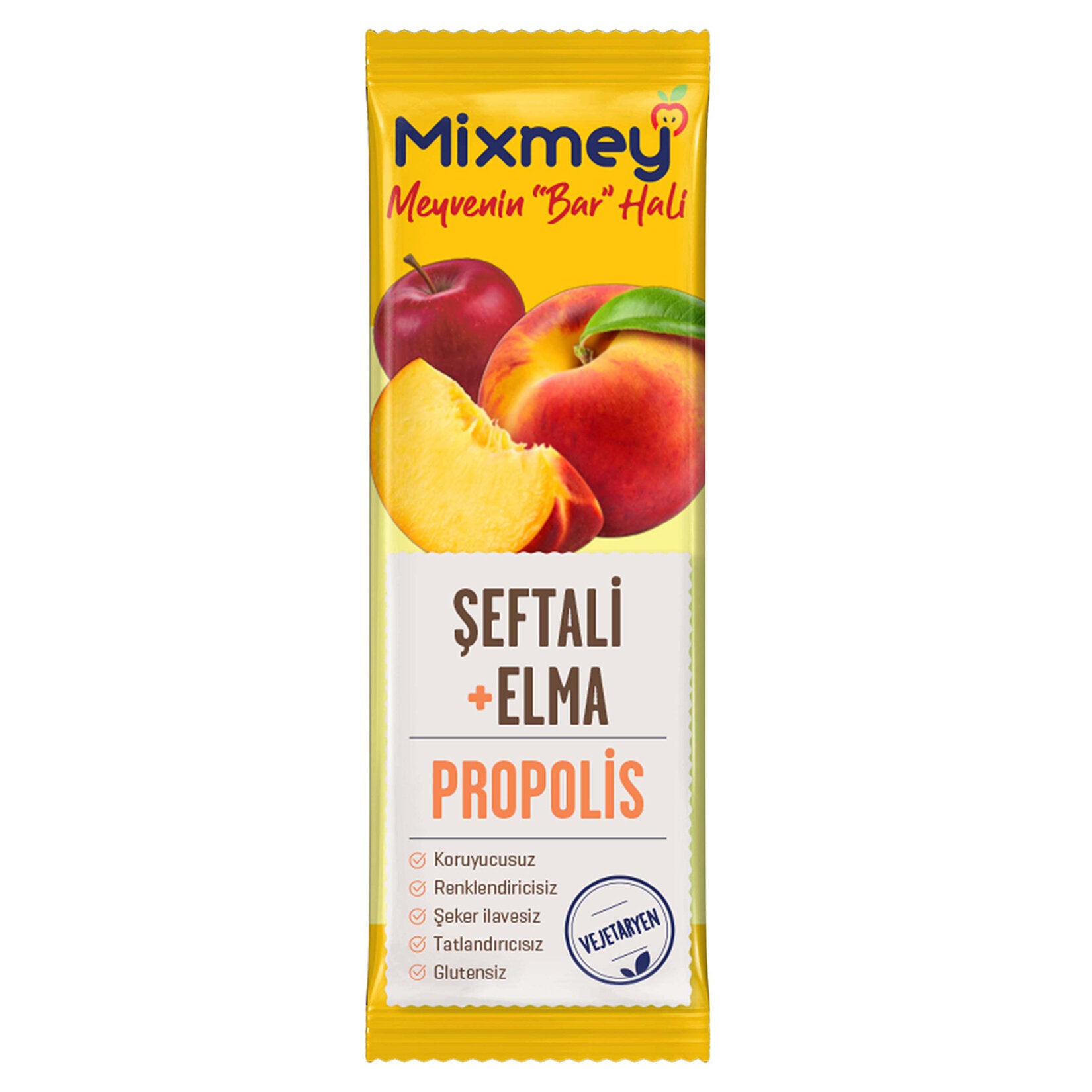 Discover the natural taste of fruit with the Mixmey Bee Apple Peach Propolis Fruit Bar.