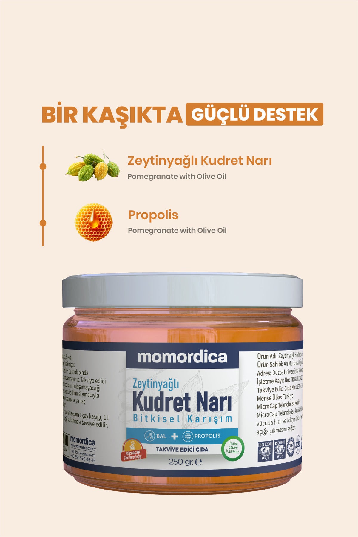 MOMORDICA Zeytinyagli Kudret Nari with Propolis and Honey is a traditional herbal blend inspired by centuries-old use of bitter melon (kudret nari) in Türkiye.