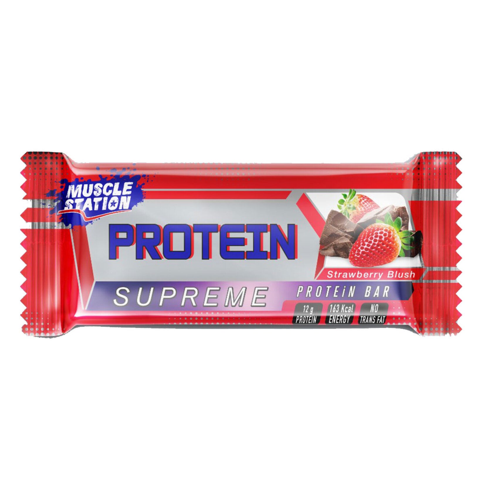 Muscle Station Supreme Strawberry Protein Bar is a delicious and satisfying snack packed with high-quality protein.