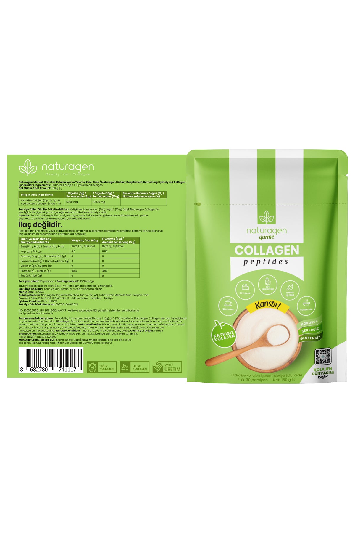 Naturagen Hydrolyzed Collagen Peptides Type I & Type III is a high-protein dietary supplement providing 5000 mg of hydrolyzed collagen per serving.