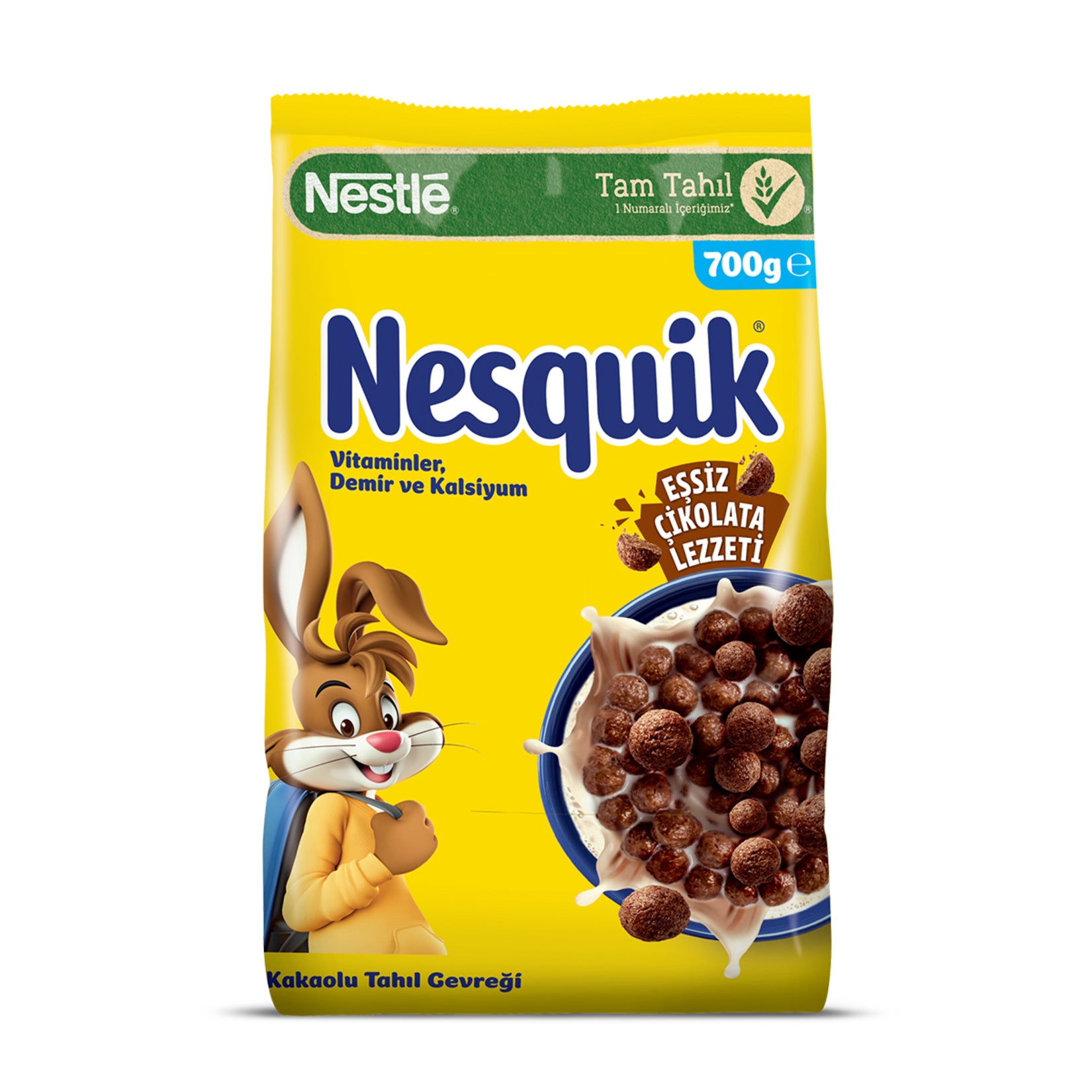 Nesquik Corn Cereal is a family-favorite chocolatey breakfast option made with whole grain wheat and corn semolina, blended with reduced-fat cocoa for a rich and satisfying taste.