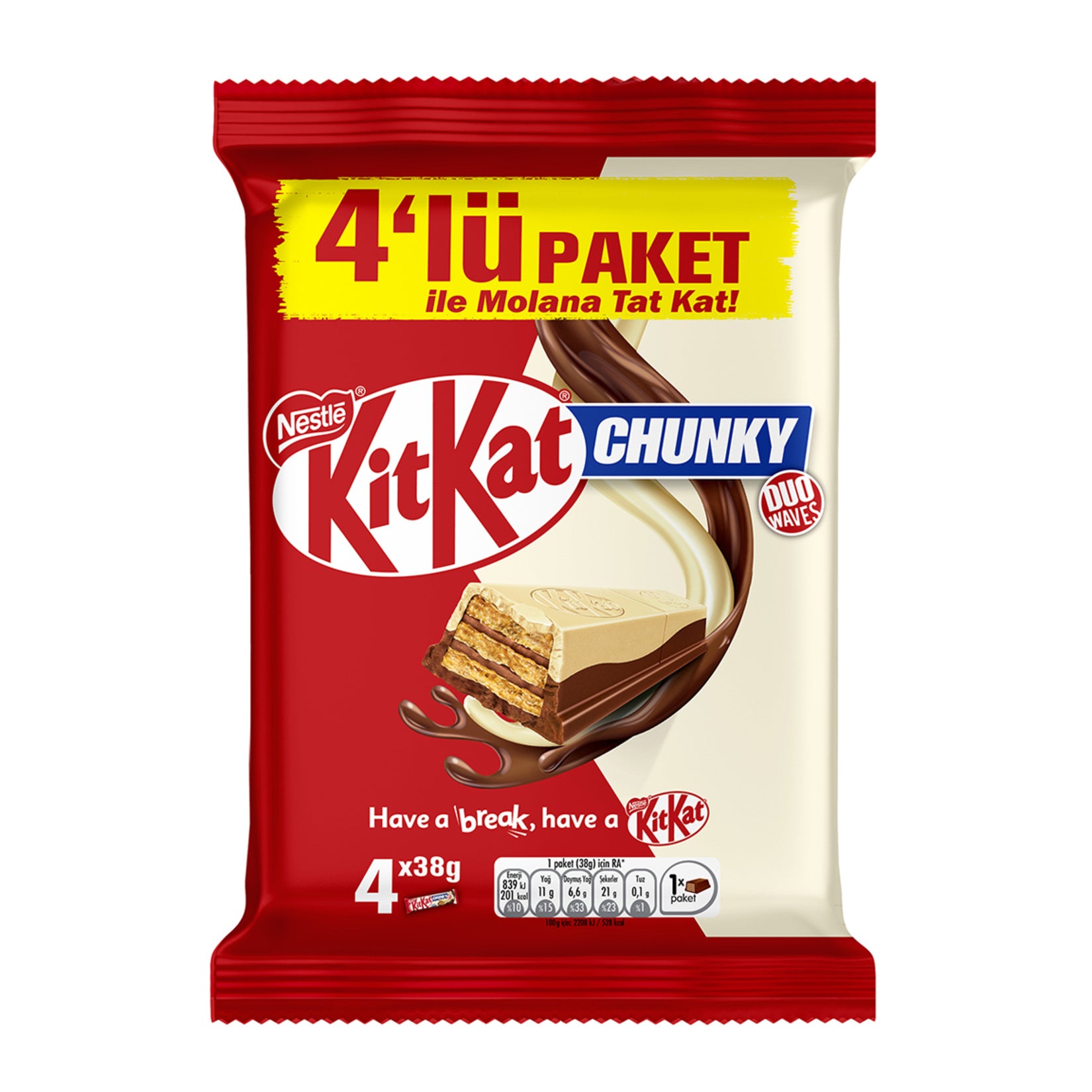 Enjoy two layers of chocolate in one satisfying bar with Nestle KitKat Chunky Milk & White Chocolate Wafer.