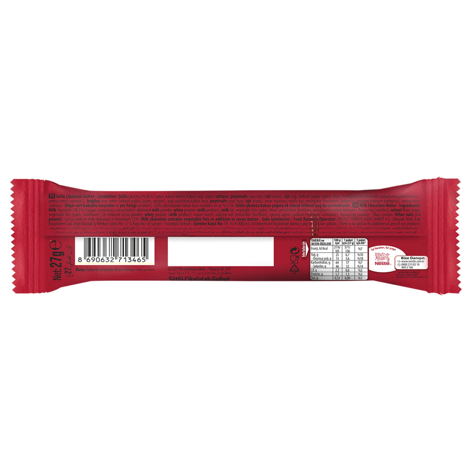 Enjoy the crisp and creamy taste of Nestle Nefis Milk Chocolate Wafer, a classic Turkish-style snack made with layers of light, crunchy wafer coated in smooth milk chocolate.