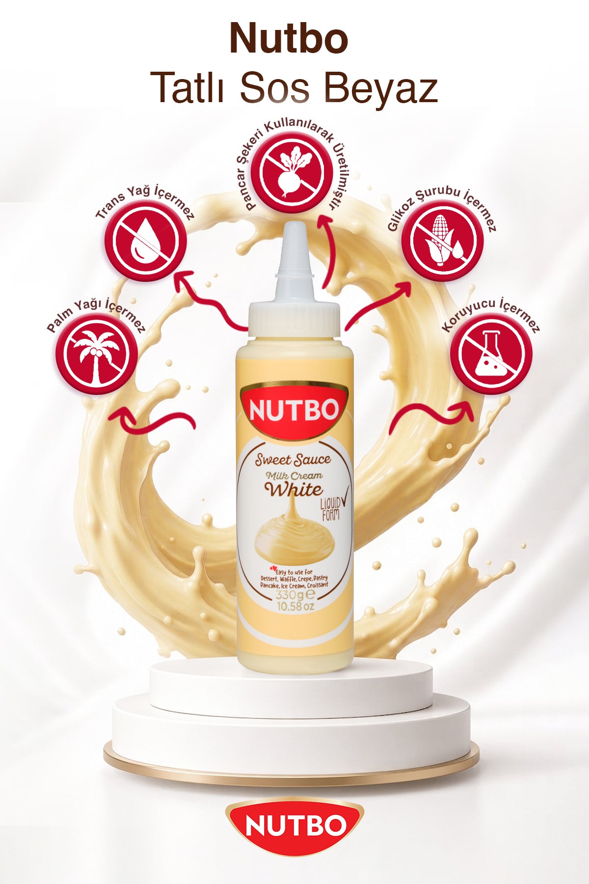 NUTBO Sweet White Dessert Sauce is crafted with a perfectly smooth, pourable texture that makes every dessert look and taste better.
