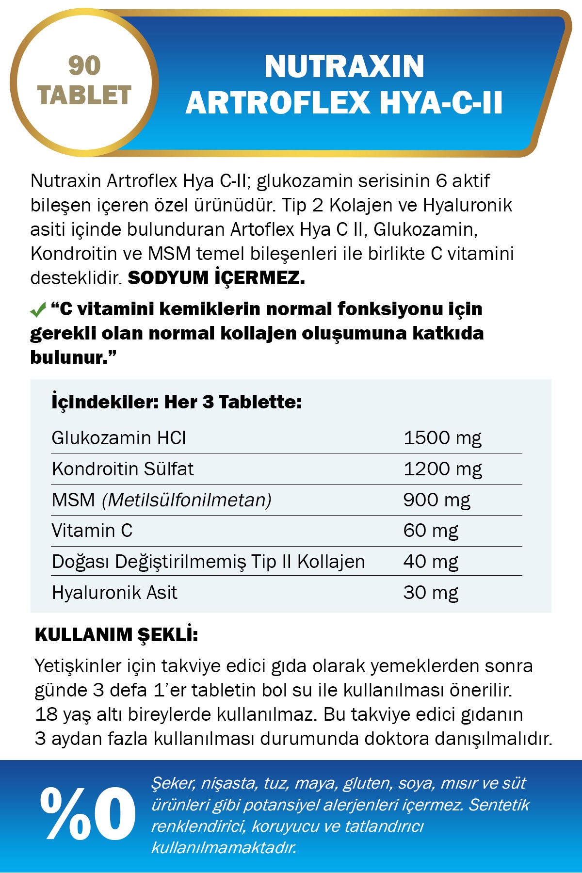 Nutraxin Artroflex HYA-C-II is a comprehensive joint support formula combining six active ingredients in one convenient tablet.