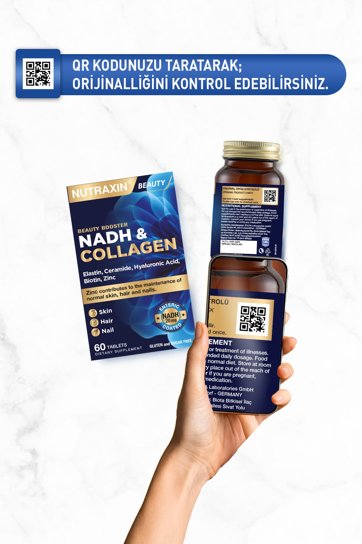 Nutraxin Beauty Booster NADH & Collagen is a comprehensive beauty and vitality formula designed for adults who want to support skin elasticity, hair strength, nail health, and daily energy metabolism.