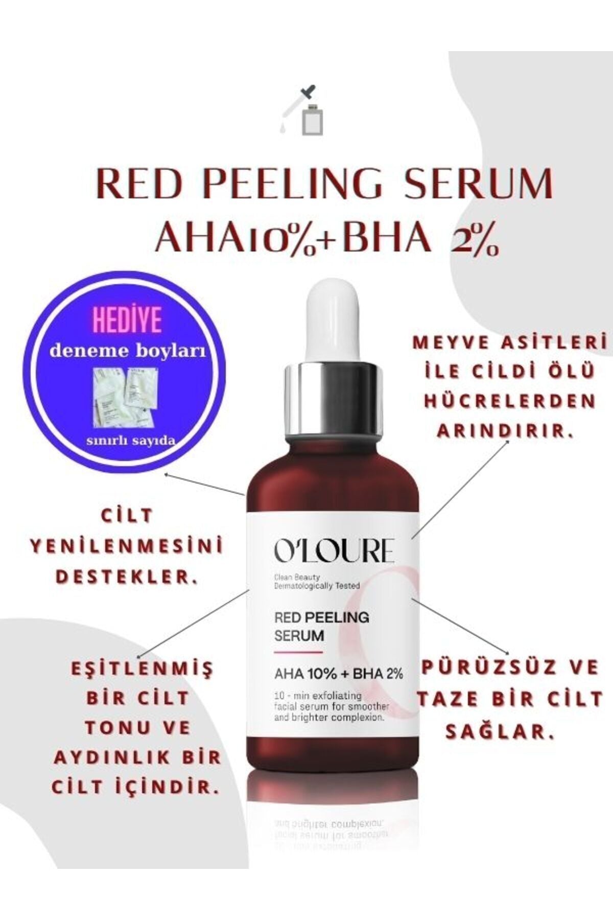O'loure Beauty Red Peeling Serum AHA 10% + BHA 2% is a powerful yet balanced chemical exfoliating serum designed to refine skin texture, improve uneven tone, and support a smoother, brighter-looking complexion.