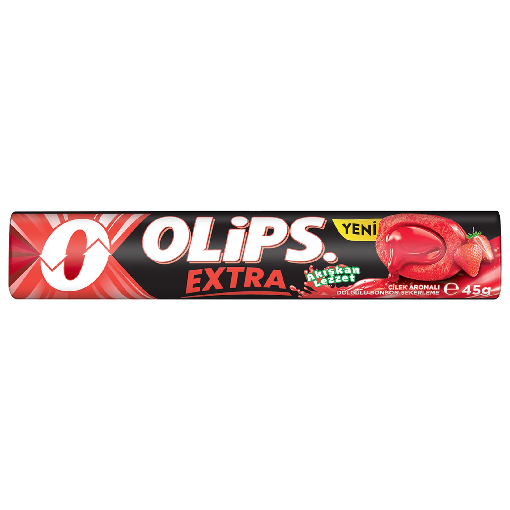 Olips Extra Cilek Aroma Filled Bonbon Candy brings a burst of sweet and tangy strawberry flavor in every bite.