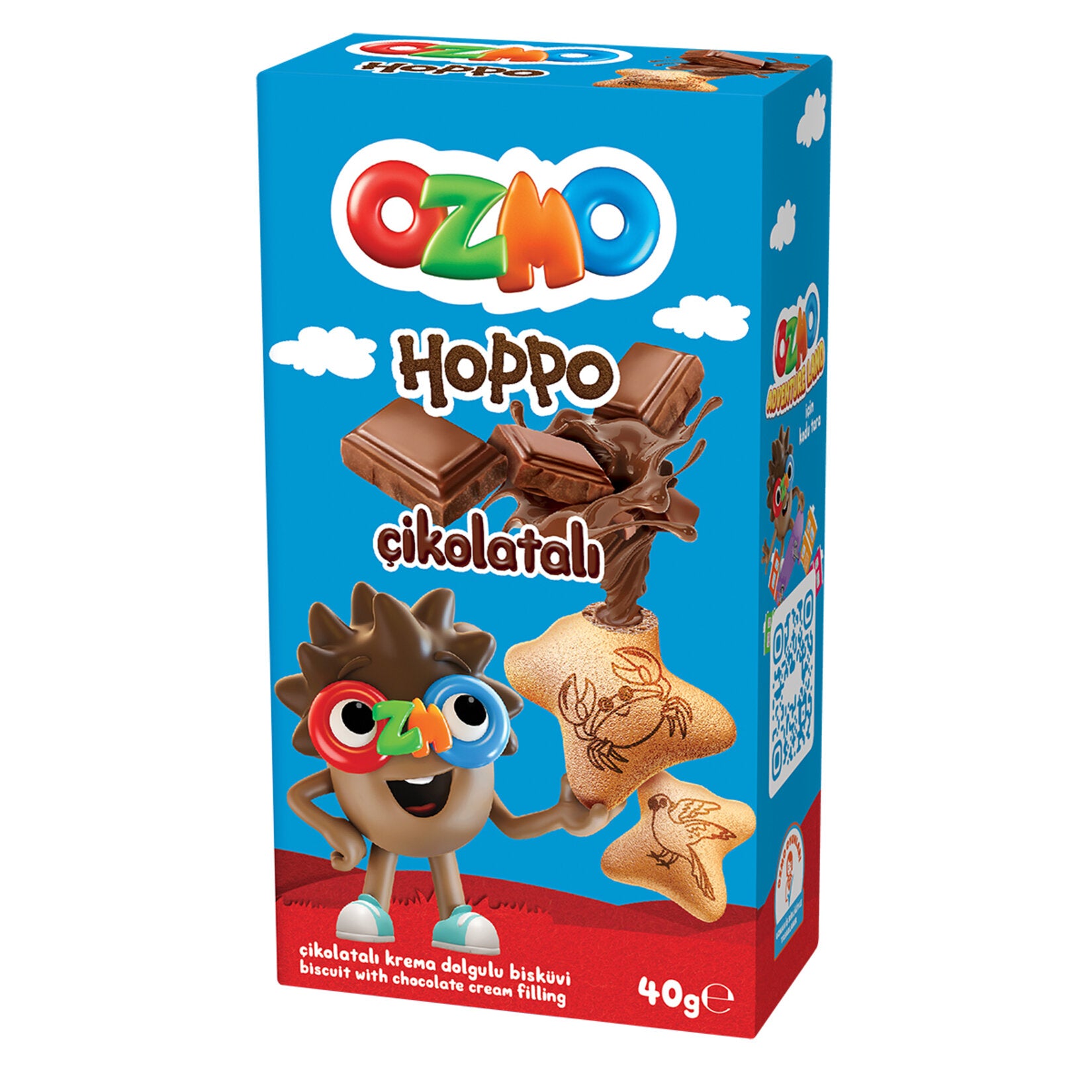 Ozmo Hoppo Chocolate Cream Filled Biscuit is a fun and delicious treat made with a rich cocoa cream filling and crunchy biscuit shell.