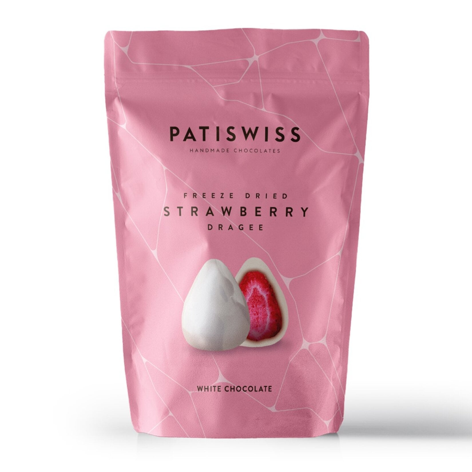 Patiswiss White Chocolate Coated Strawberry Dragee offers a delightful fusion of creamy white chocolate and tangy freeze-dried strawberries.