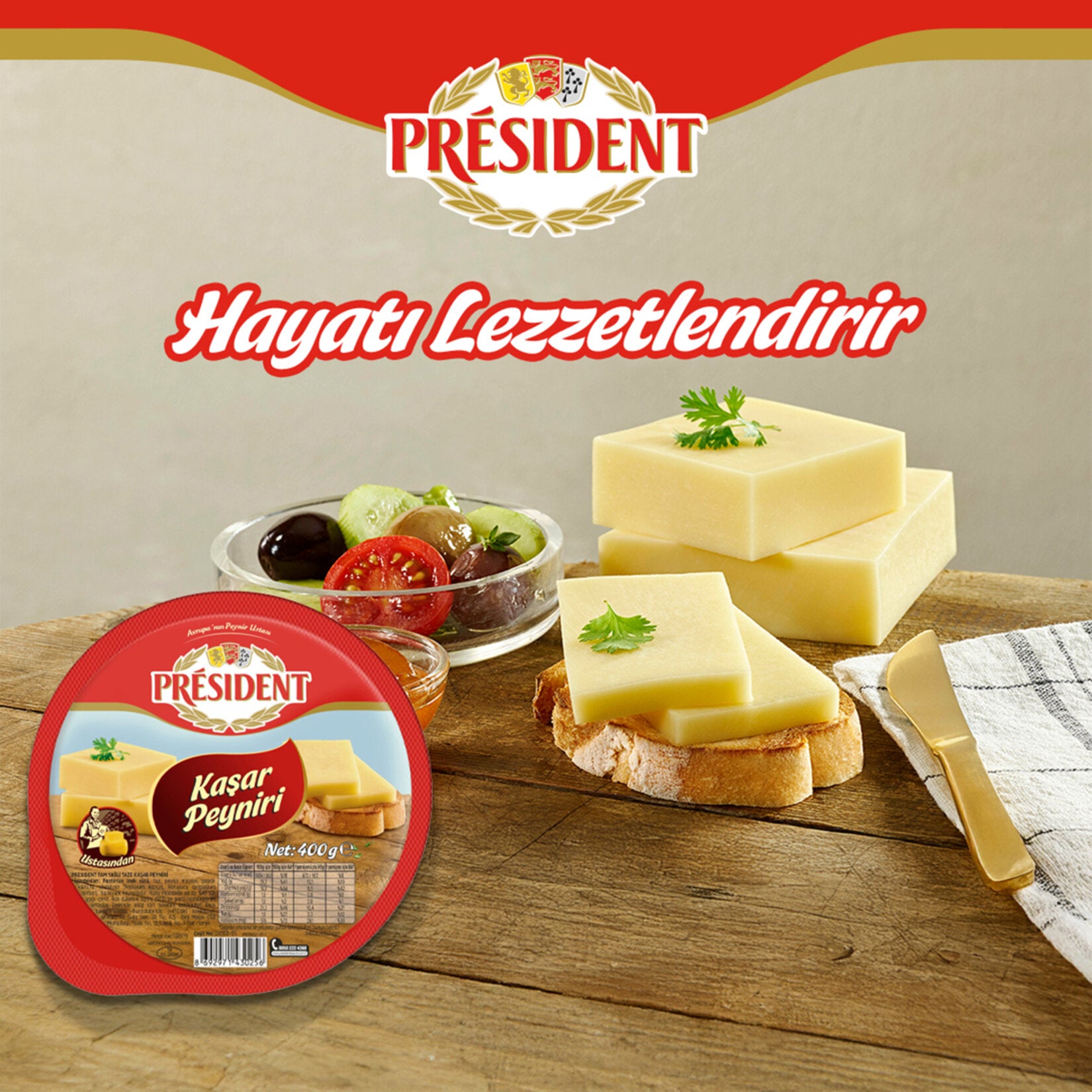 President Kasar Peyniri Fresh Kashar Cheese is a smooth, semi-hard Turkish-style cheese made from pasteurized cow’s milk.
