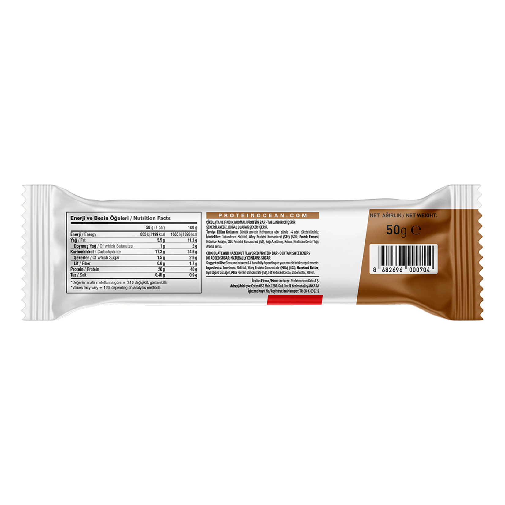 ProteinOcean Protein Bar Chocolate & Hazelnut is a satisfying, protein-rich snack designed to support your active lifestyle.