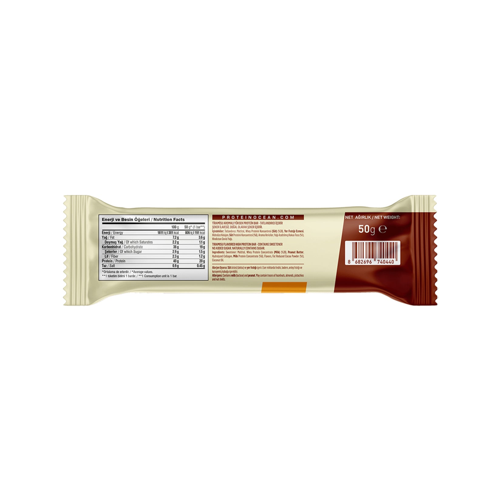 ProteinOcean Protein Bar Tiramisu brings the rich taste of classic Italian-style tiramisu together with a high-protein snack format.