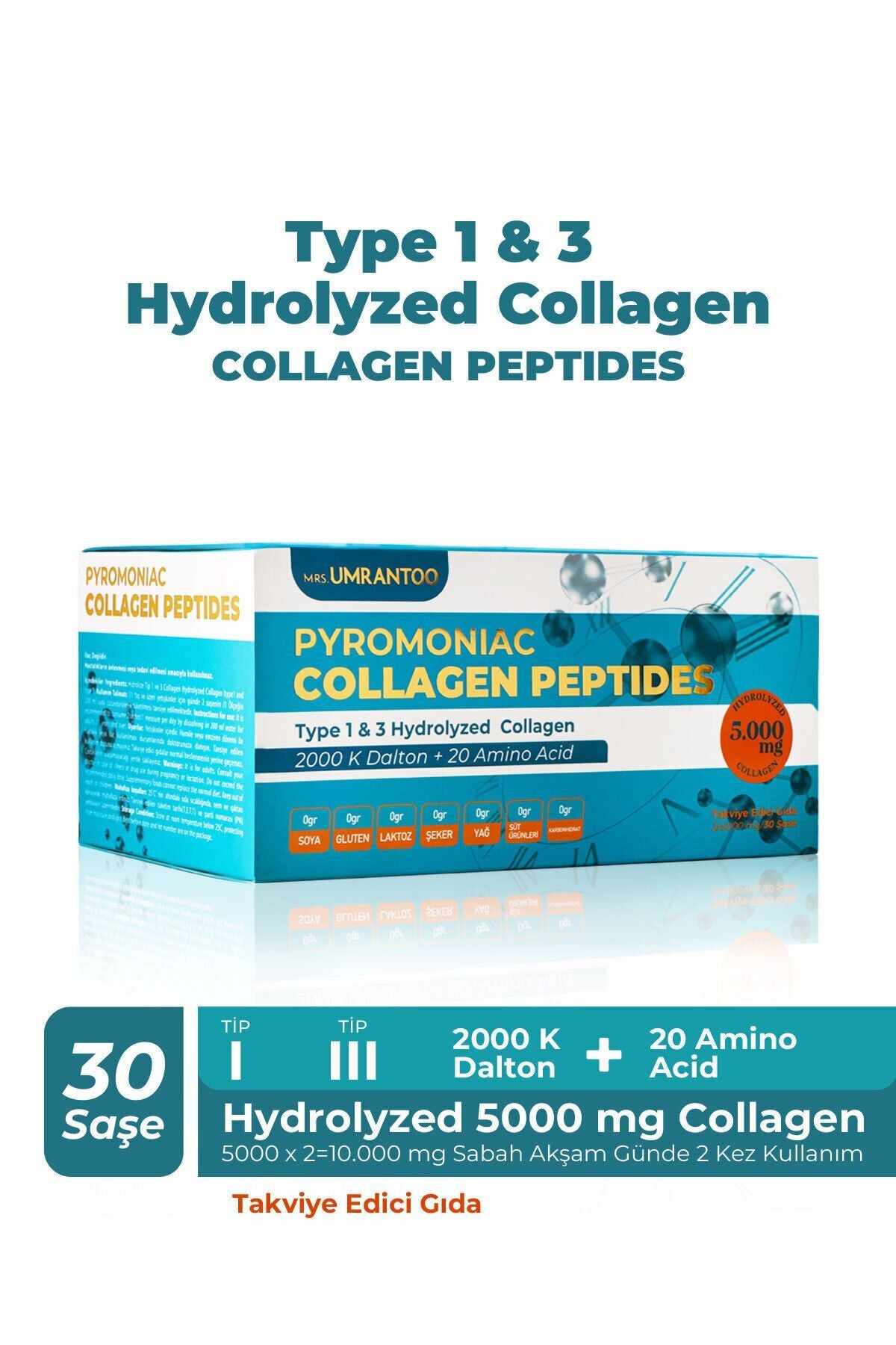 PYROMONIAC Collagen Peptides provides 100% pure hydrolyzed Collagen Type 1 and Type 3 in convenient single-use sachets.