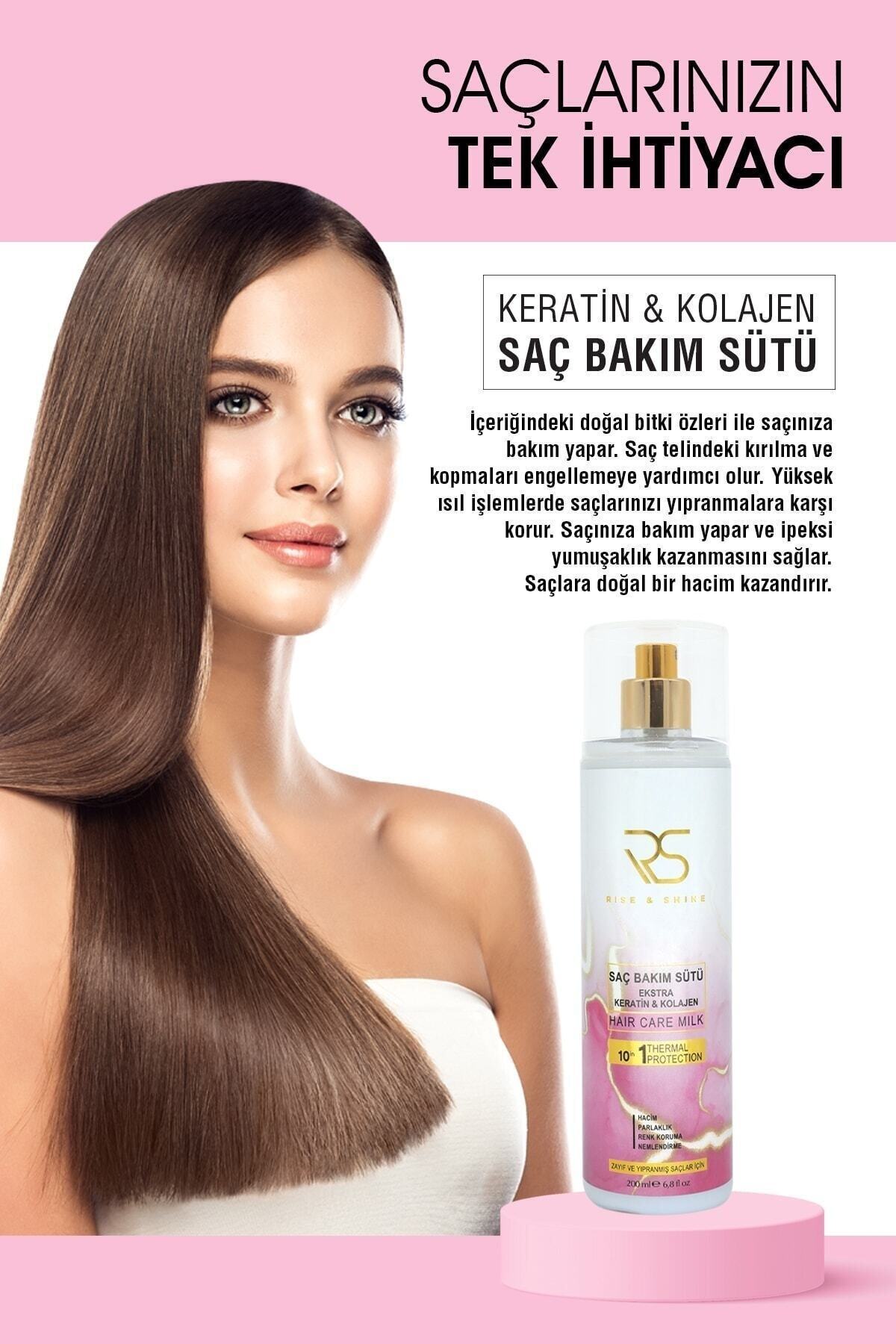 rise and shine Keratin Collagen Hair Care Milk is a lightweight leave-in spray designed to support stronger, smoother, and healthier-looking hair.
